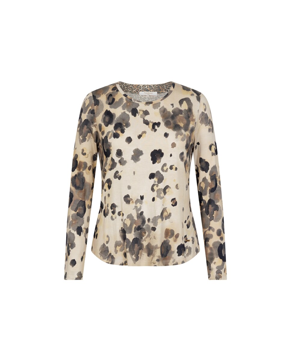 T-shirt com Animal Print e Decote Redondo Castanho-claro-5