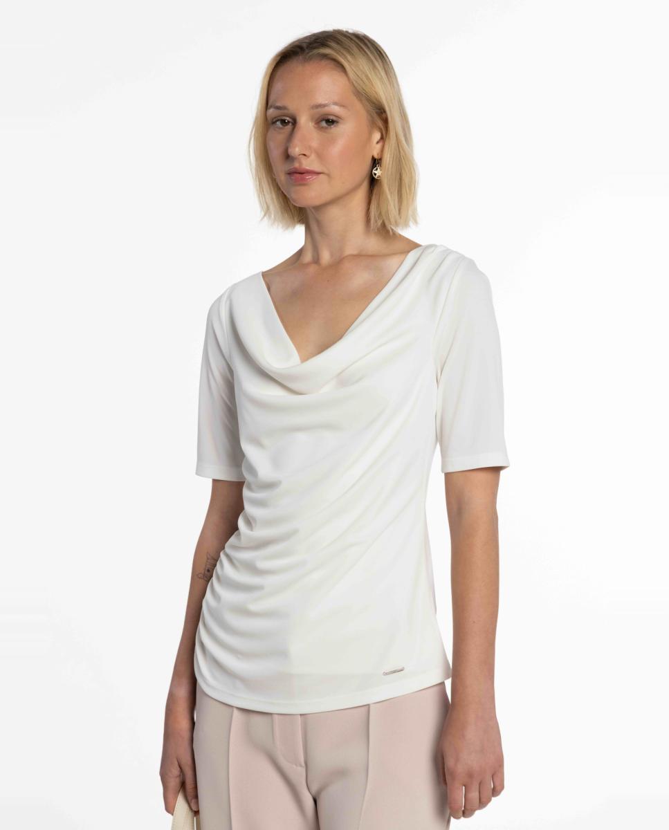 Imagem 0 de T-shirt de Malha Circular com Decote Drapeado.