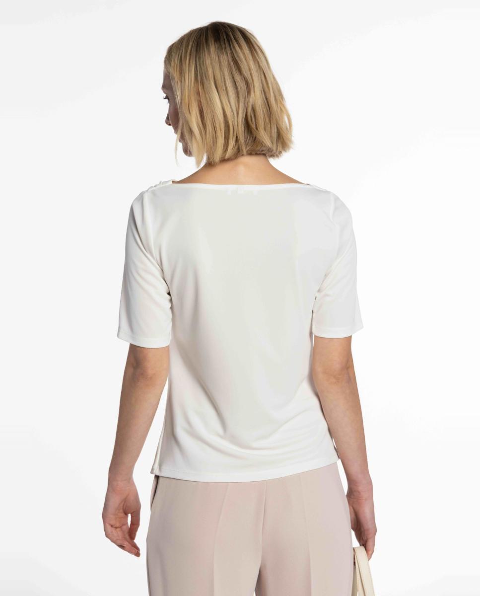 T-shirt de Malha Circular com Decote Drapeado Cru-2