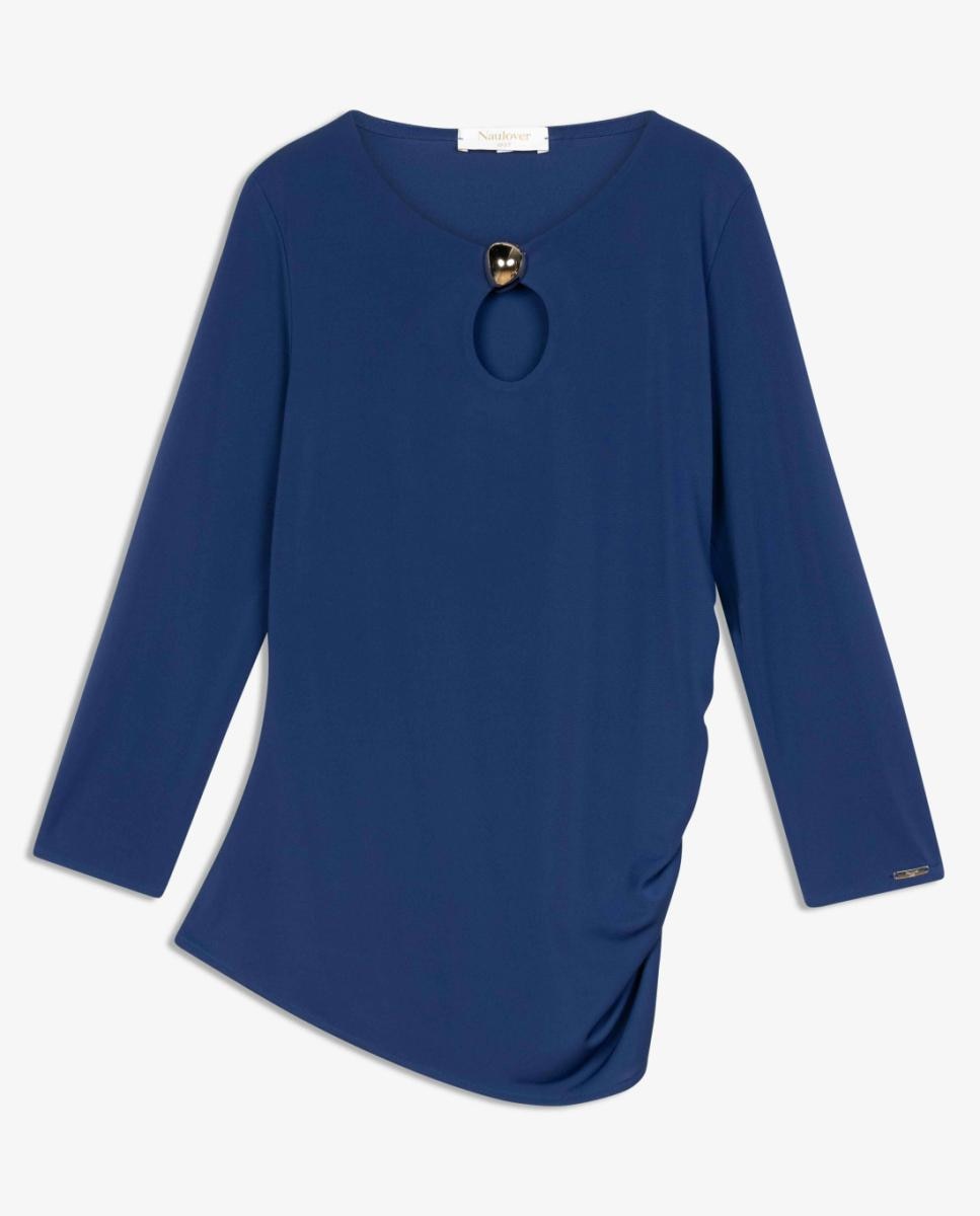 T-shirt de Malha Circular com Aplique Metálico Azul-índigo-5