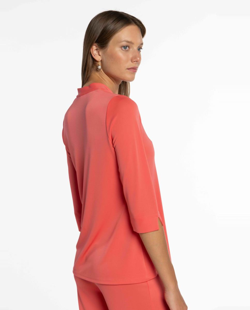 T-shirt de Malha Circular com Prega Central Coral-2