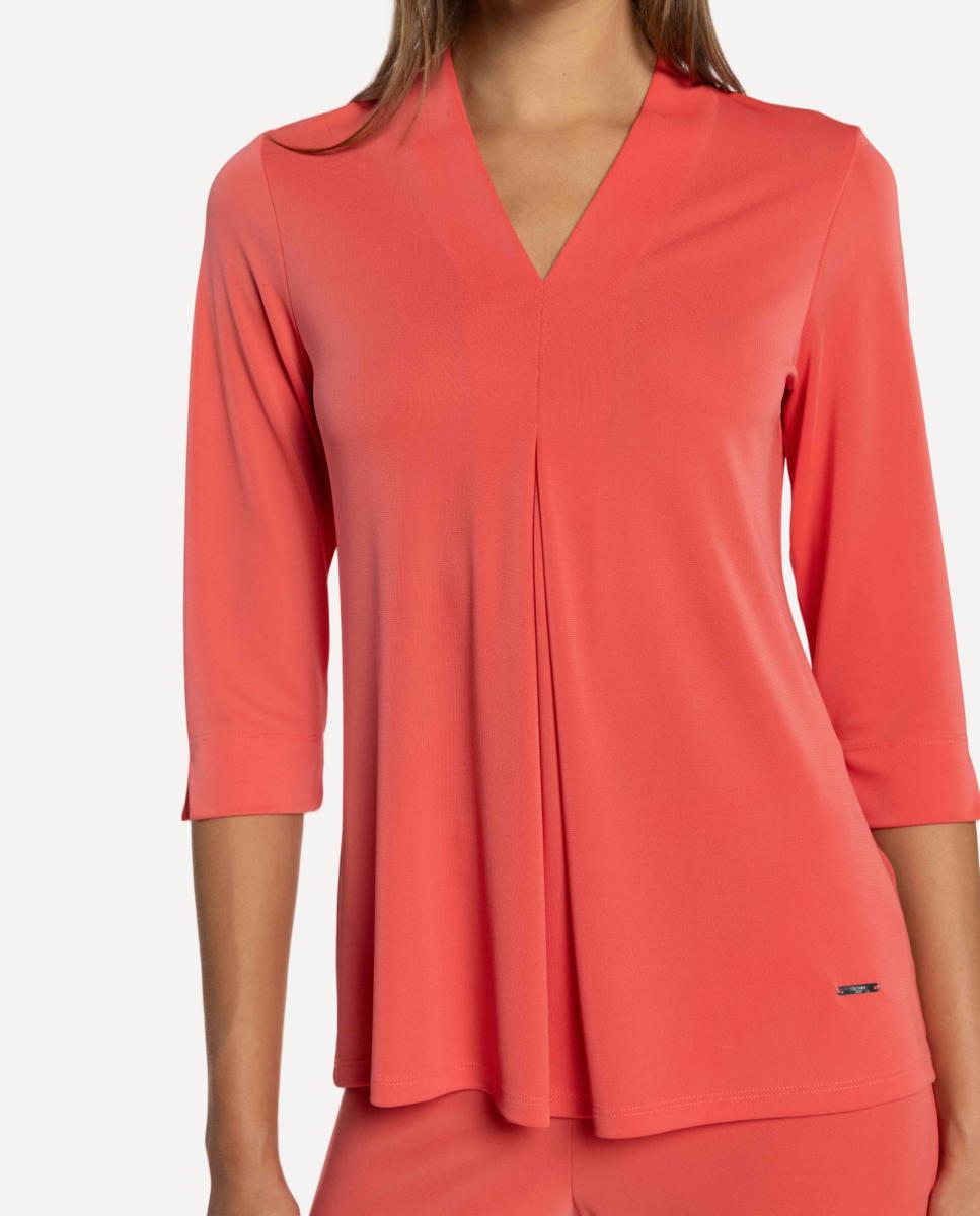 T-shirt de Malha Circular com Prega Central Coral-4