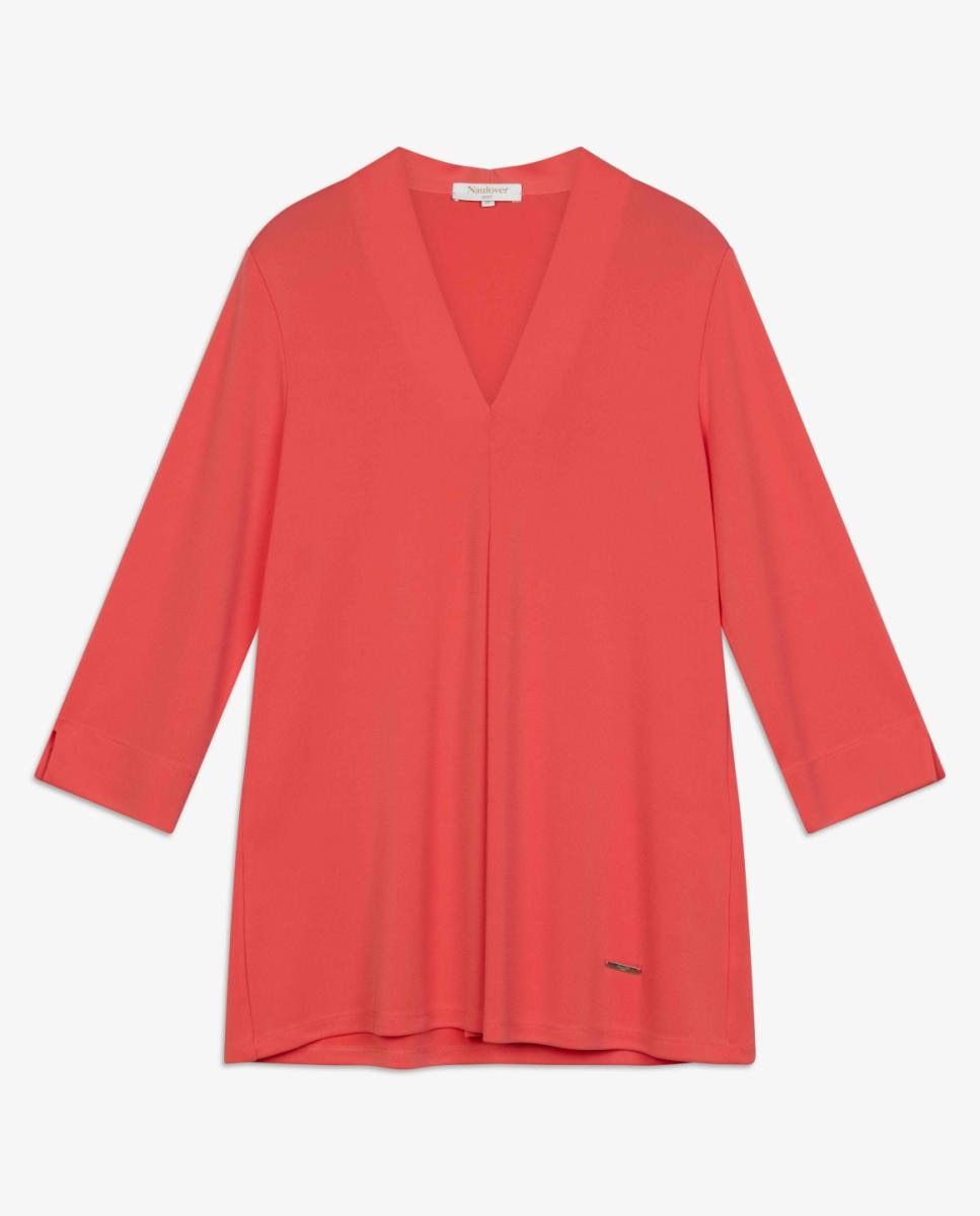 T-shirt de Malha Circular com Prega Central Coral-6