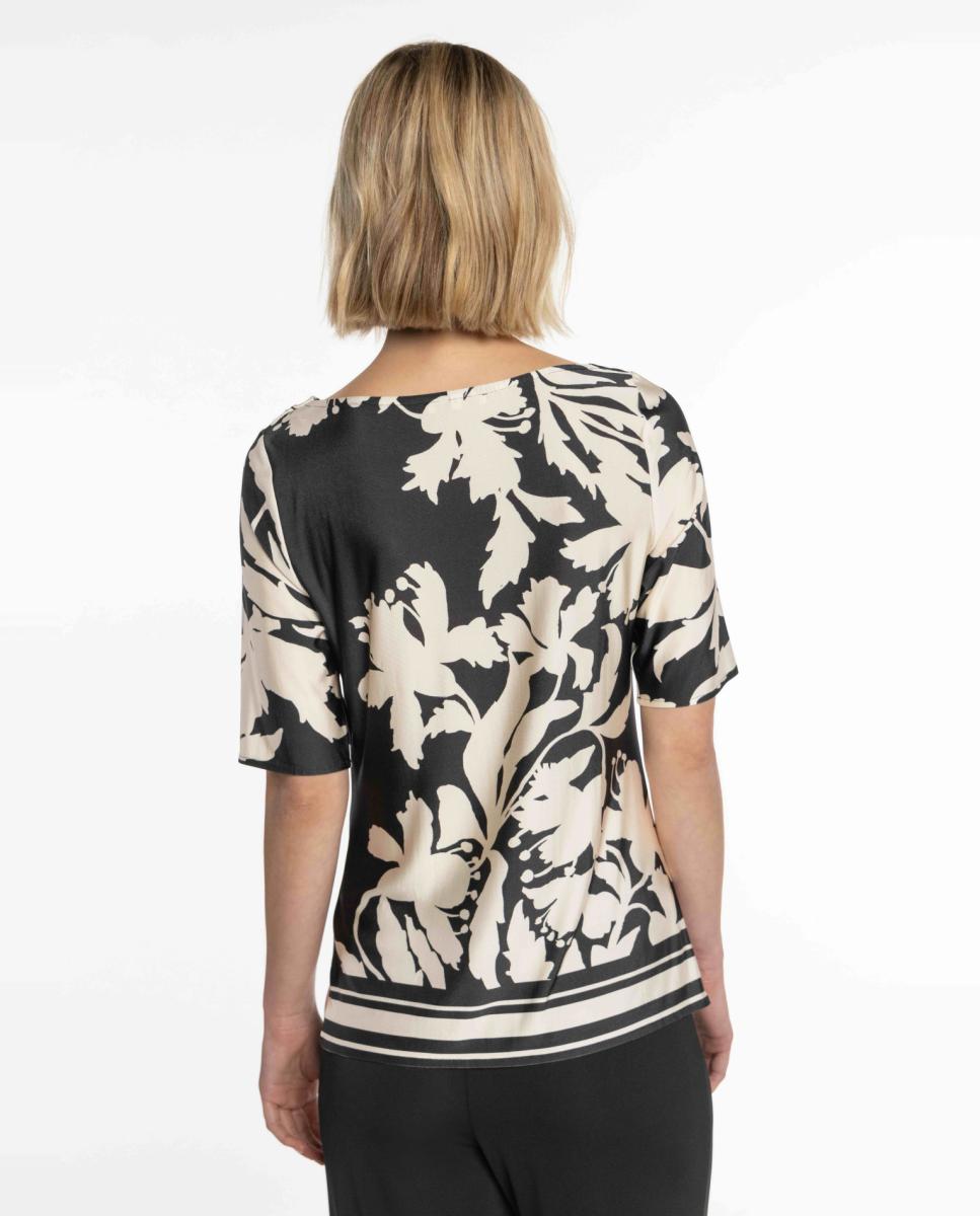 T-shirt de Malha Circular com Decote Drapeado Preto-2