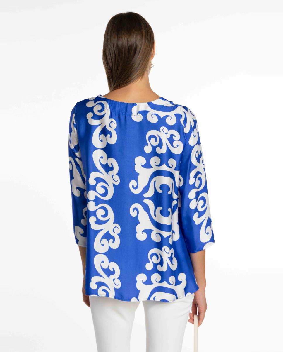 Blusa de Cetim Estampado Azul-2