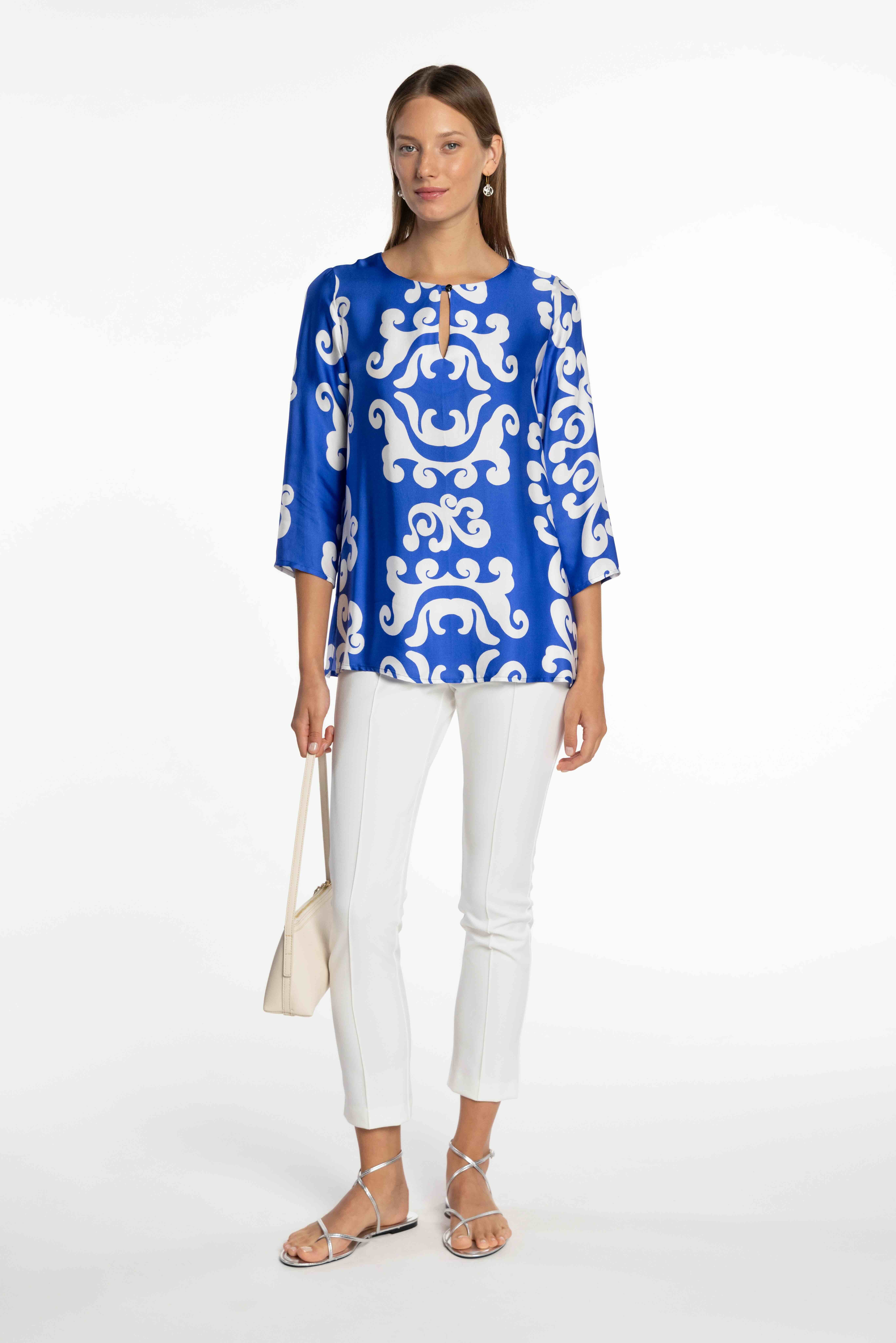 Blusa de Cetim Estampado Azul-6