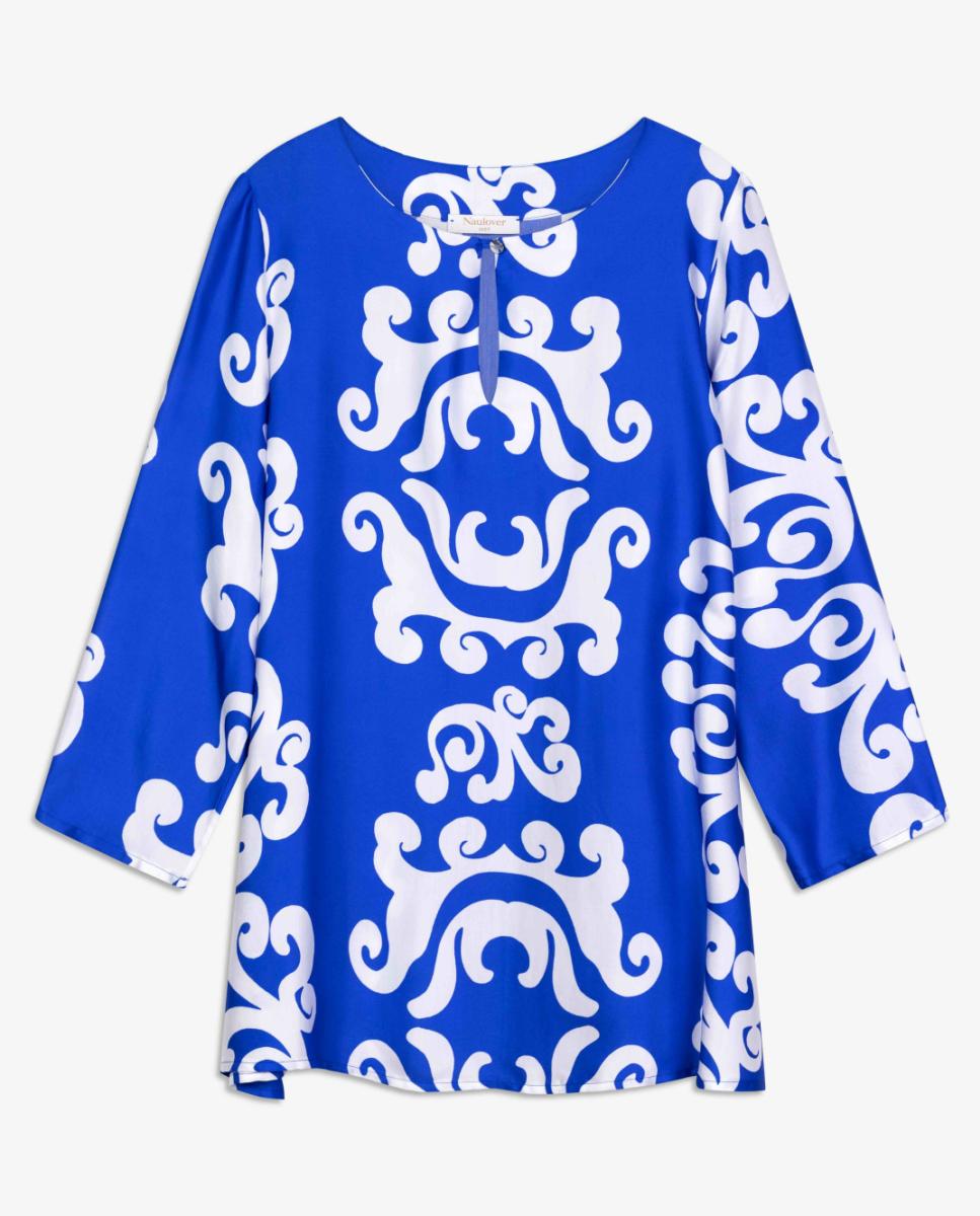 Blusa de Cetim Estampado Azul-5
