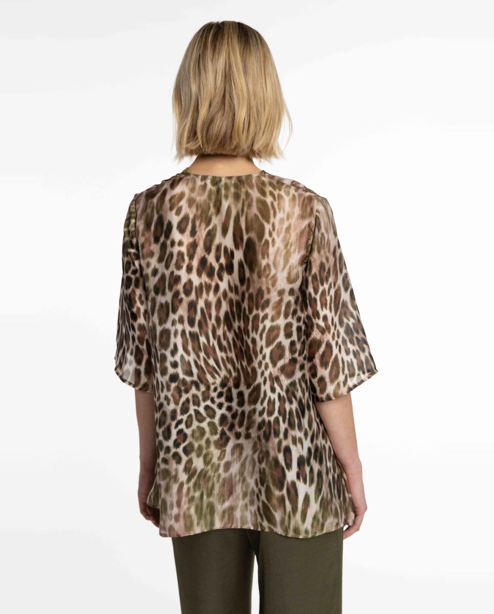 Blusa de Cetim com Animal Print Verde pardo-2