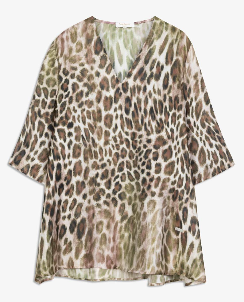 Blusa de Cetim com Animal Print Verde pardo-5