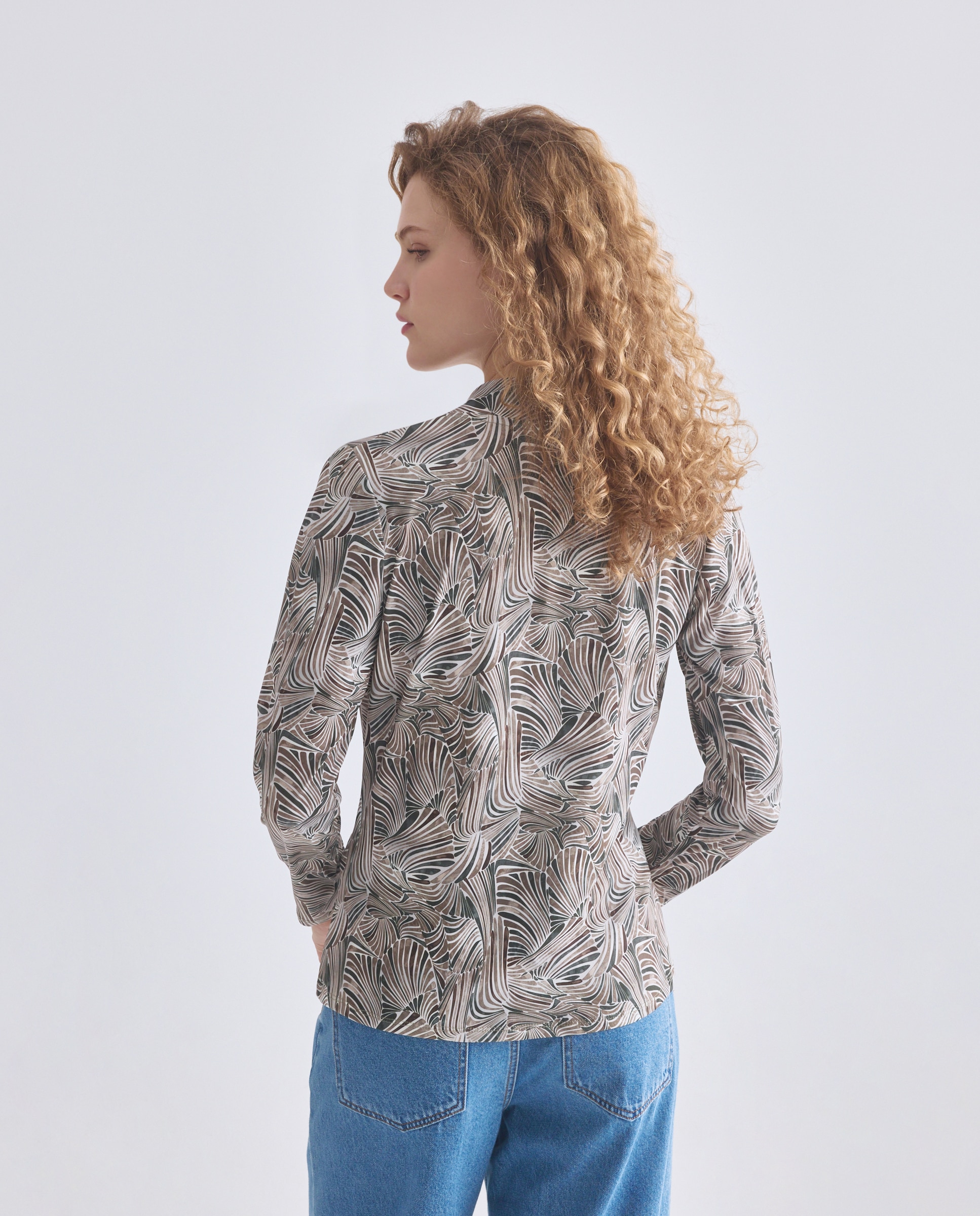 Camisola estampada de mulher com manga comprida Verde-3