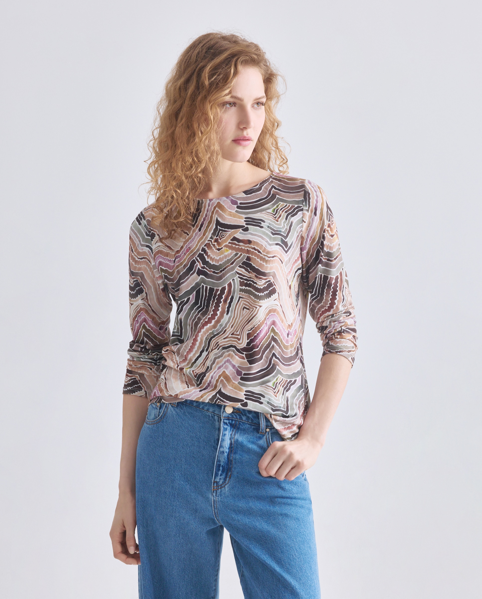 Imagem 0 de Camisola estampada de mulher com manga comprida