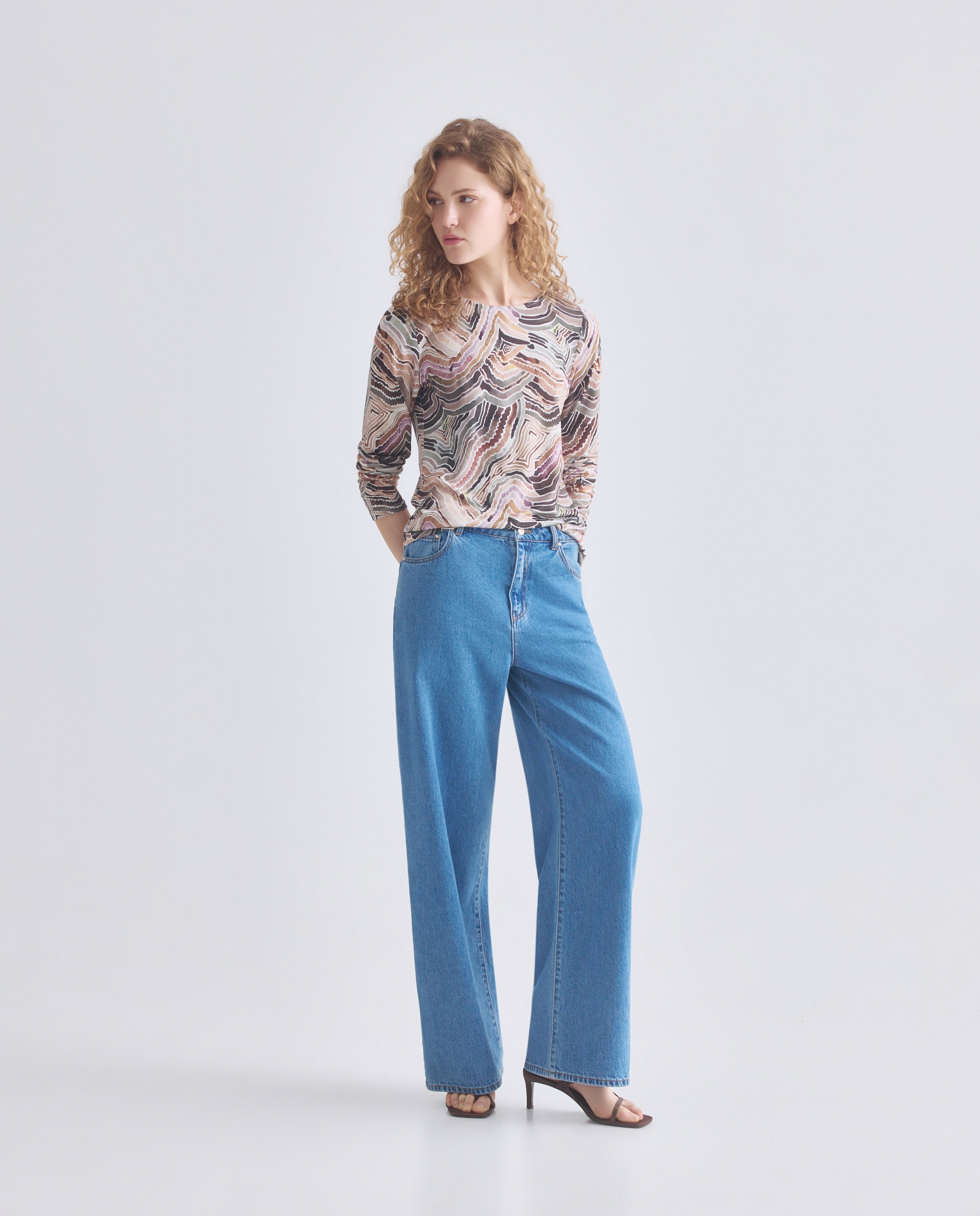 Camisola estampada de mulher com manga comprida Verde-2