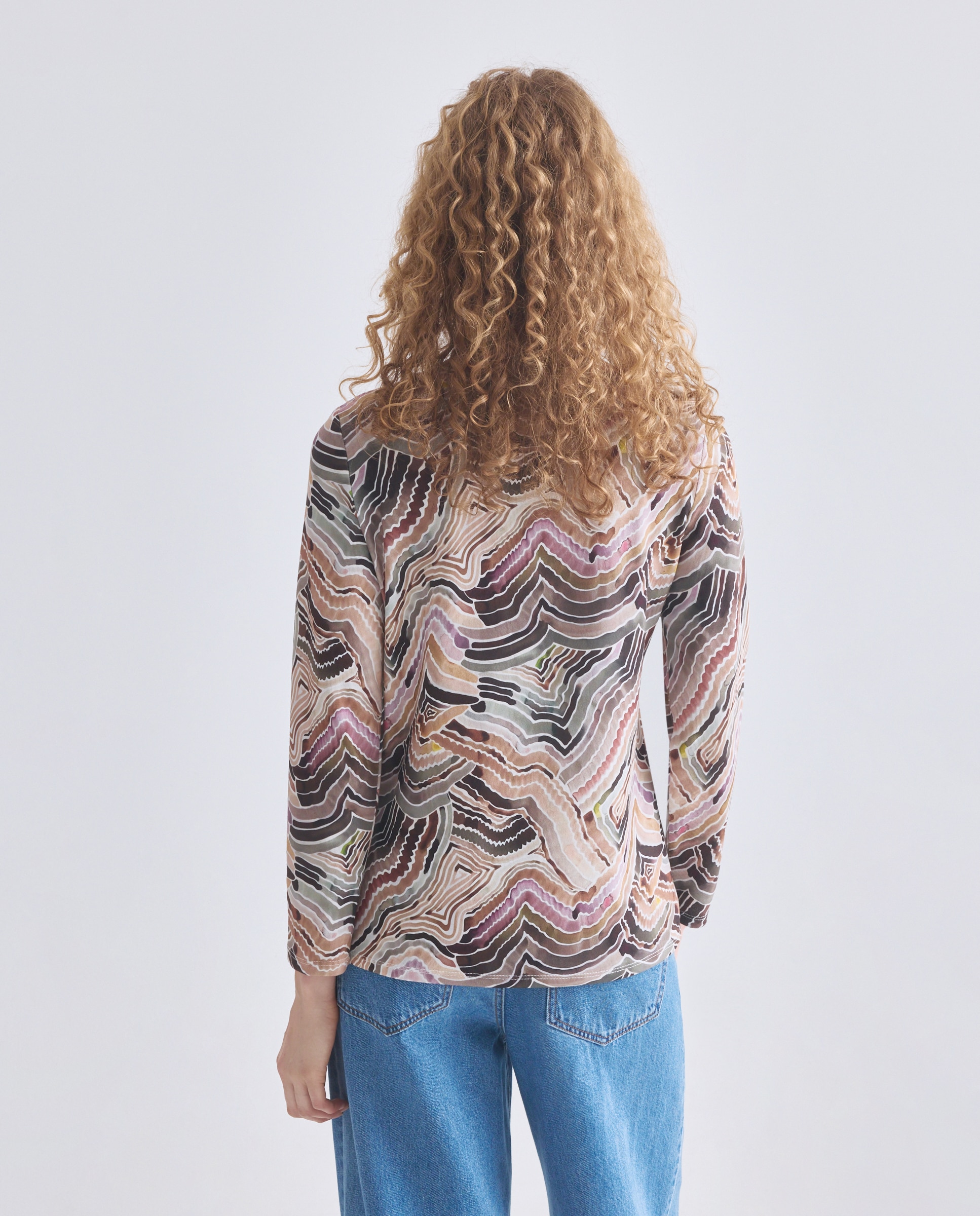 Camisola estampada de mulher com manga comprida Verde-3