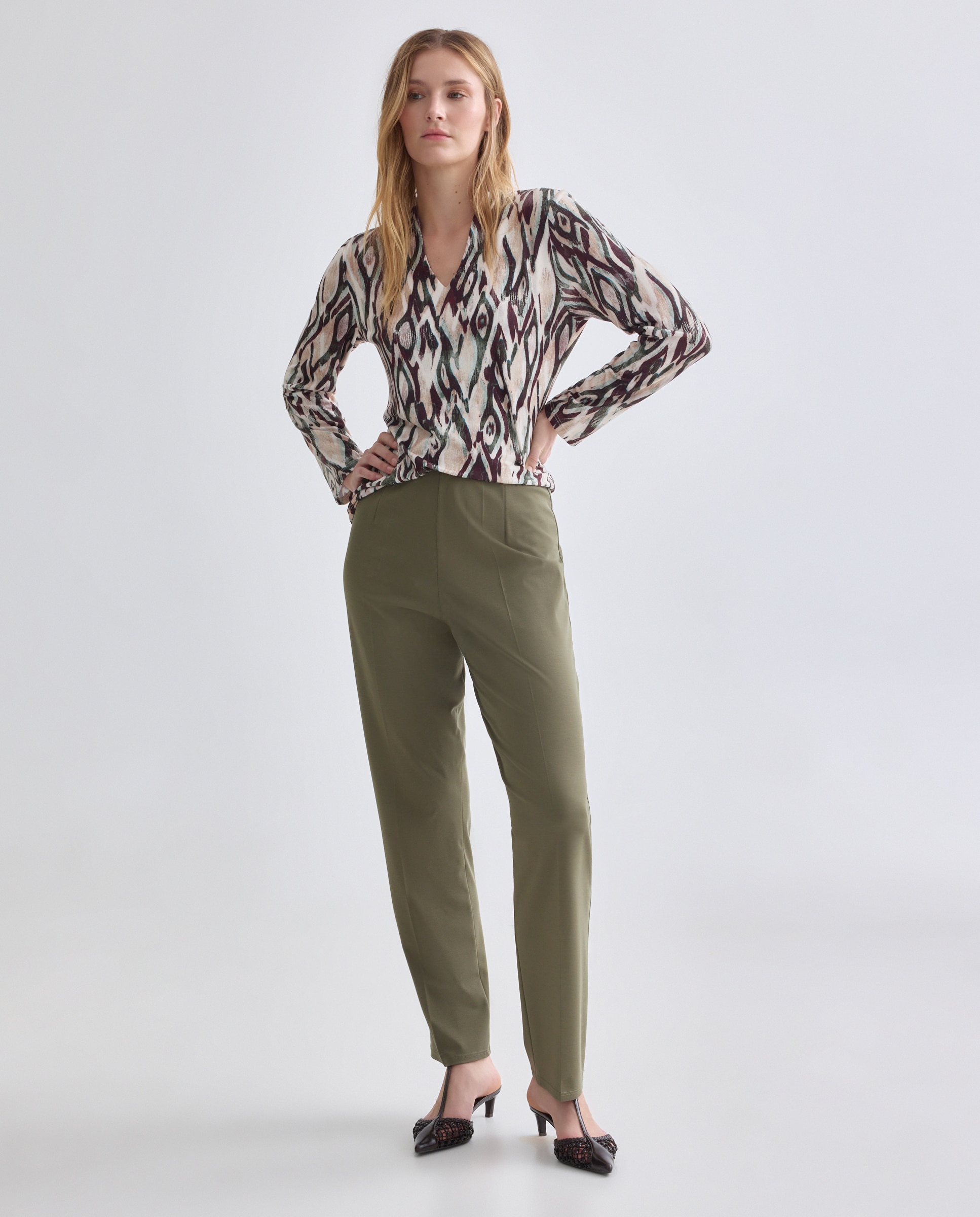 Camisola estampada de mulher com manga comprida Verde-2