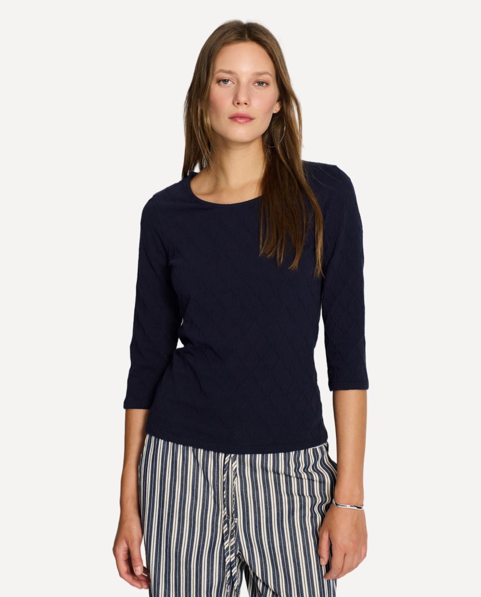 Imagem 0 de T-shirt com Decote Redondo e Manga 3/4