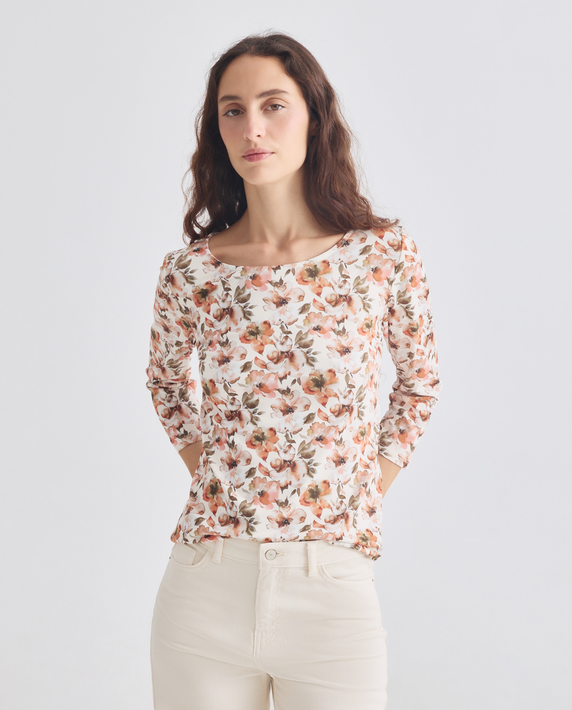Camisola de mulher com estampado paisley e manga 3/4 Laranja-2