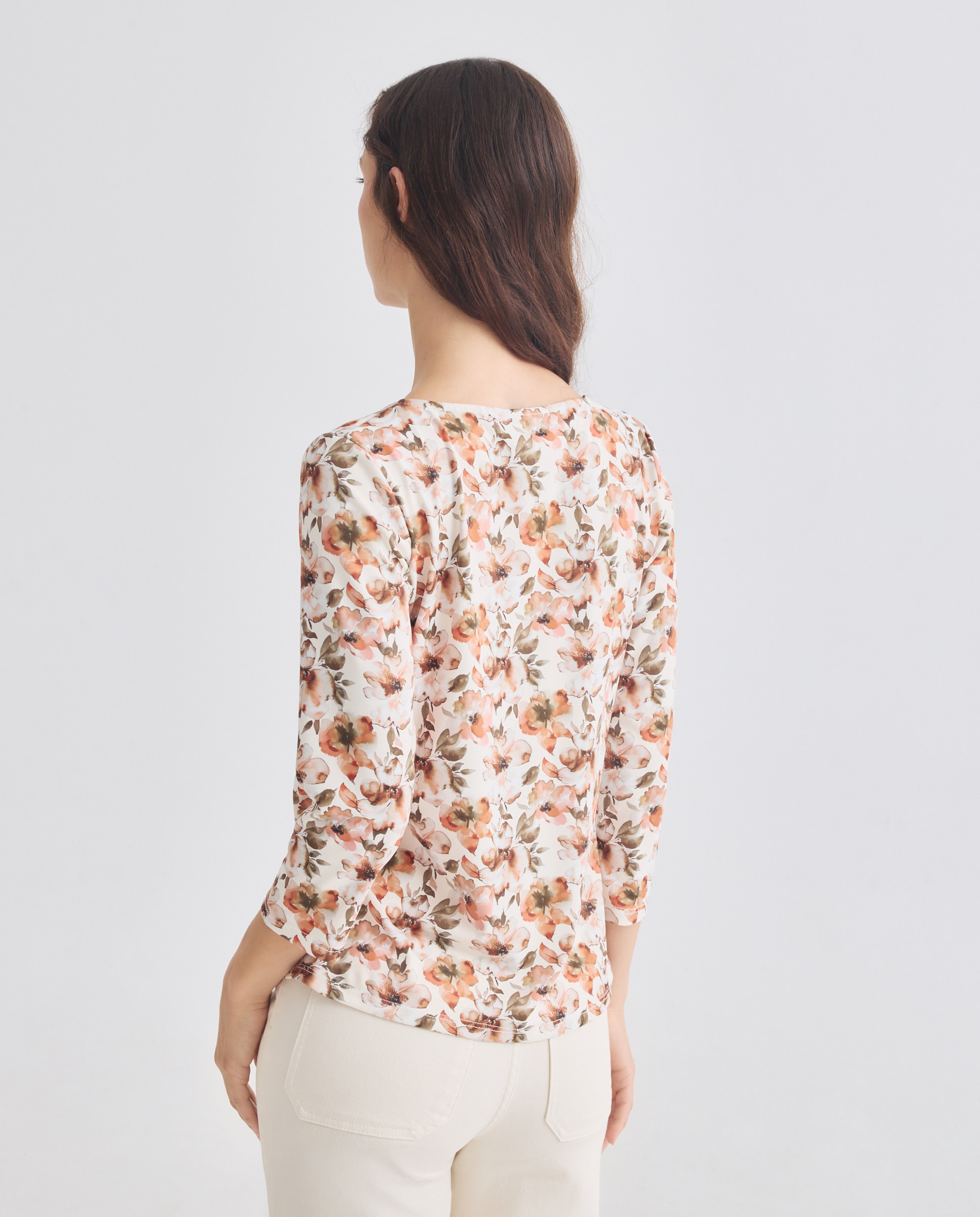 Camisola de mulher com estampado paisley e manga 3/4 Laranja-3