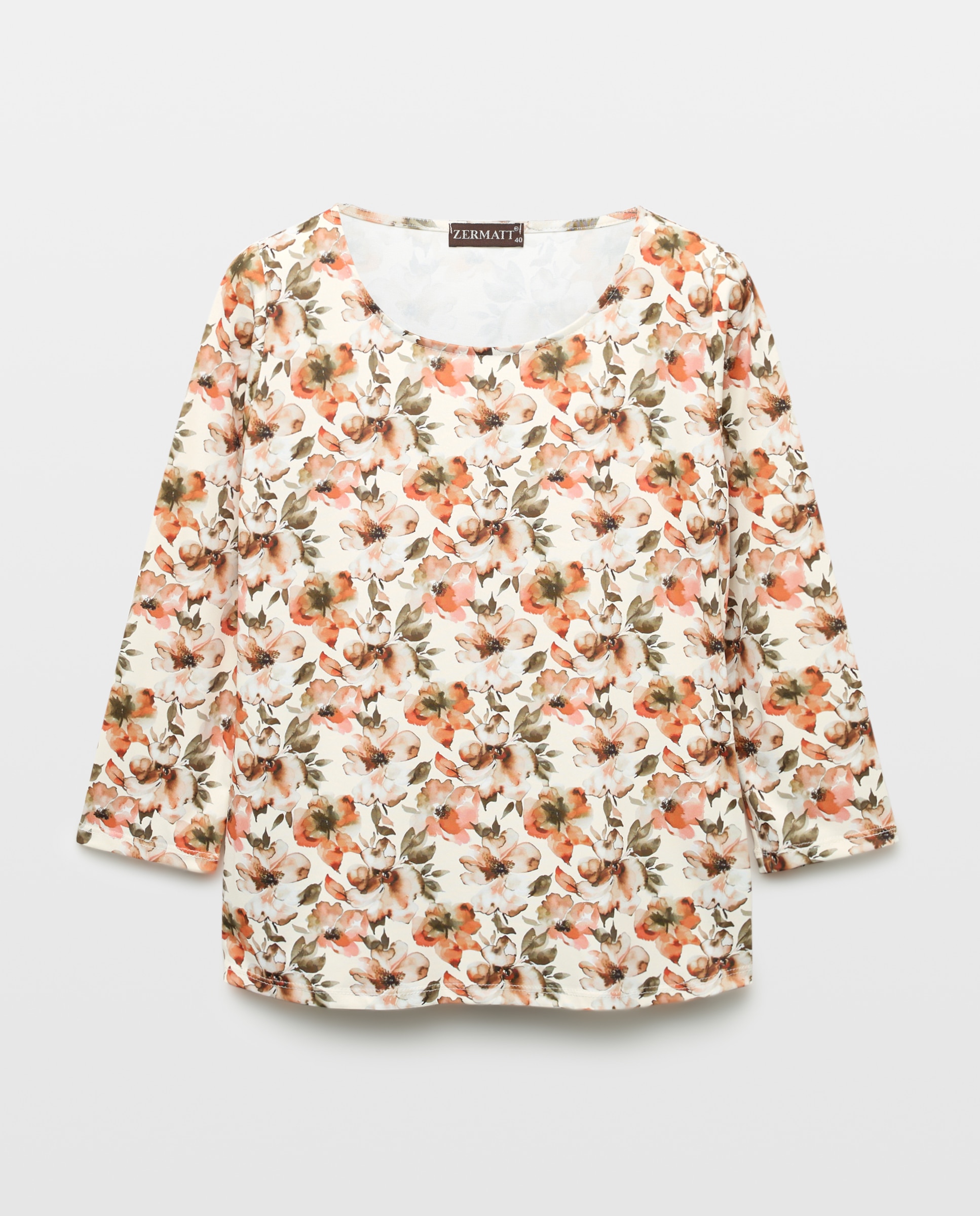 Camisola de mulher com estampado paisley e manga 3/4 Laranja-4
