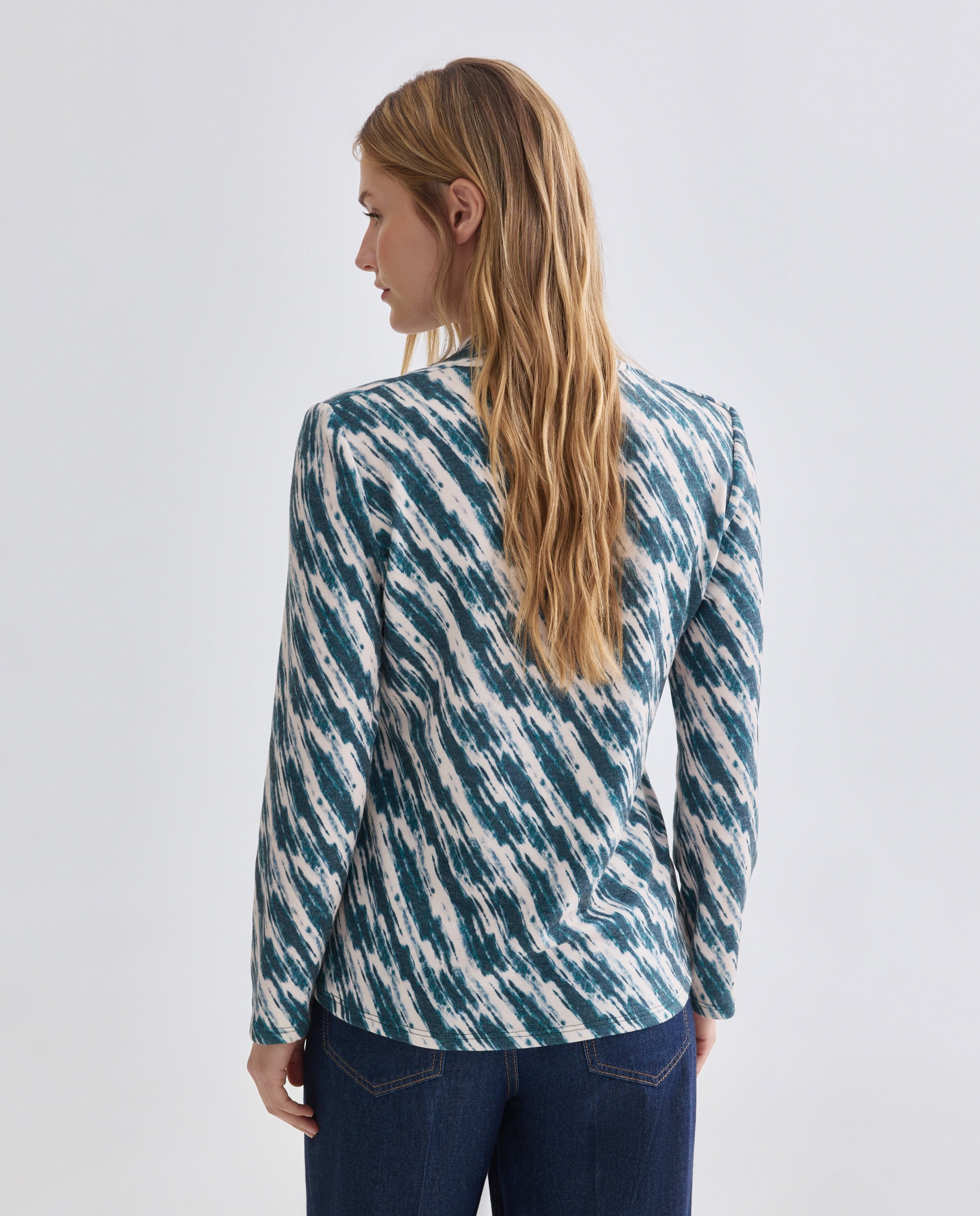 Camisola estampada de mulher com manga comprida Verde-3