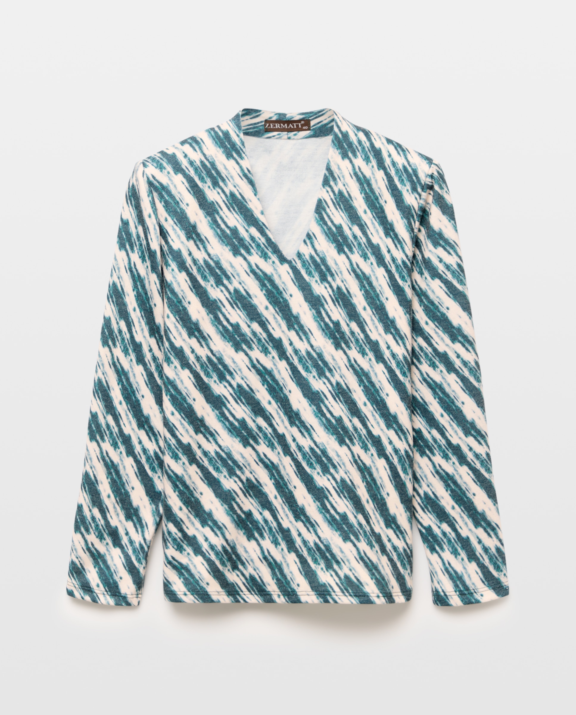 Camisola estampada de mulher com manga comprida Verde-4