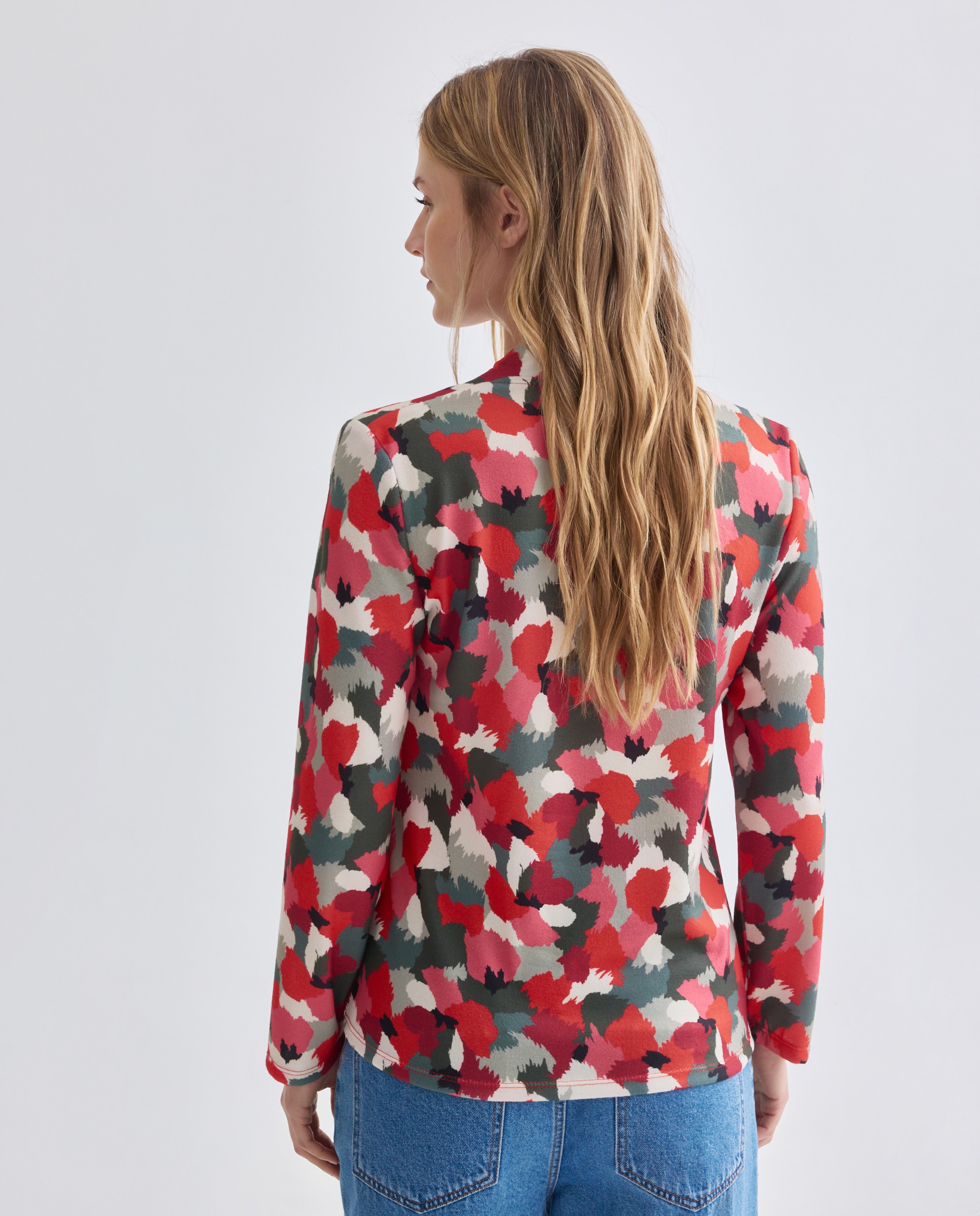 Camisola Estampada de Manga Comprida Vermelho-3