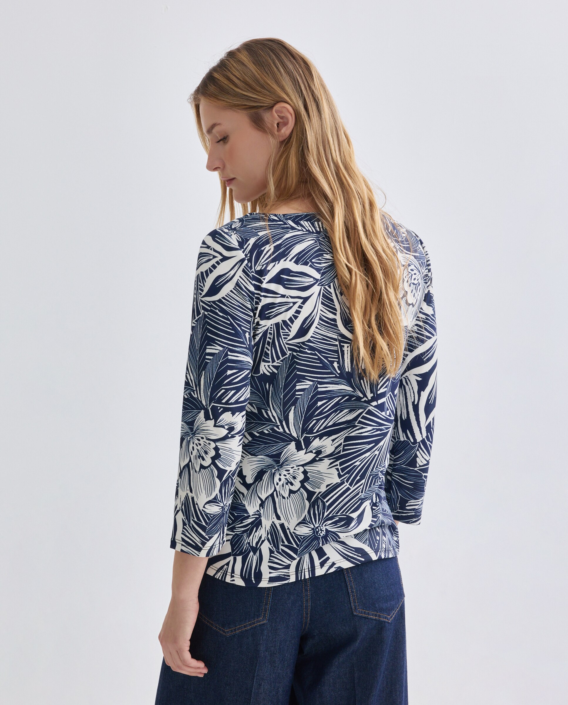 T-shirt estampada com manga 3/4 Azul-marinho-3