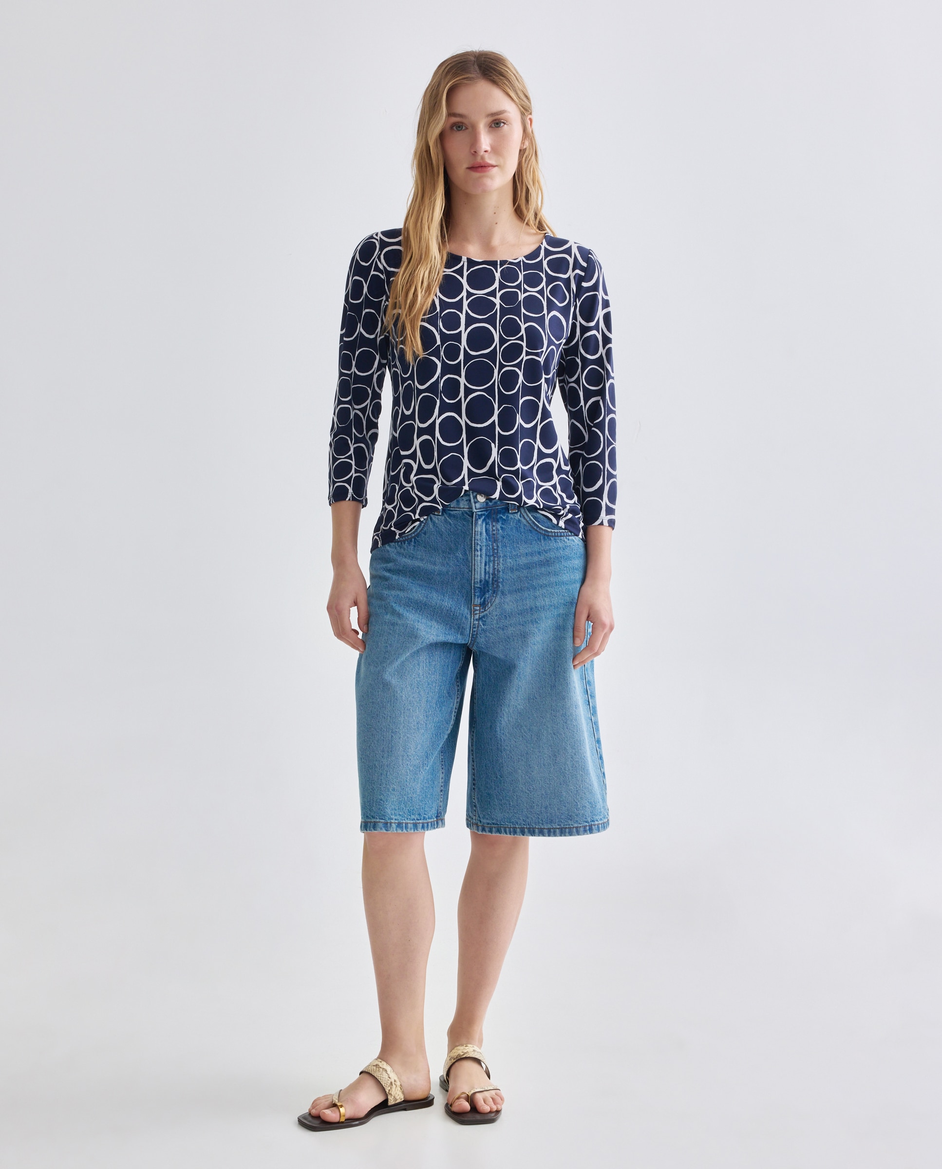 Camisola Estampada com Manga 3/4 Azul-marinho-2