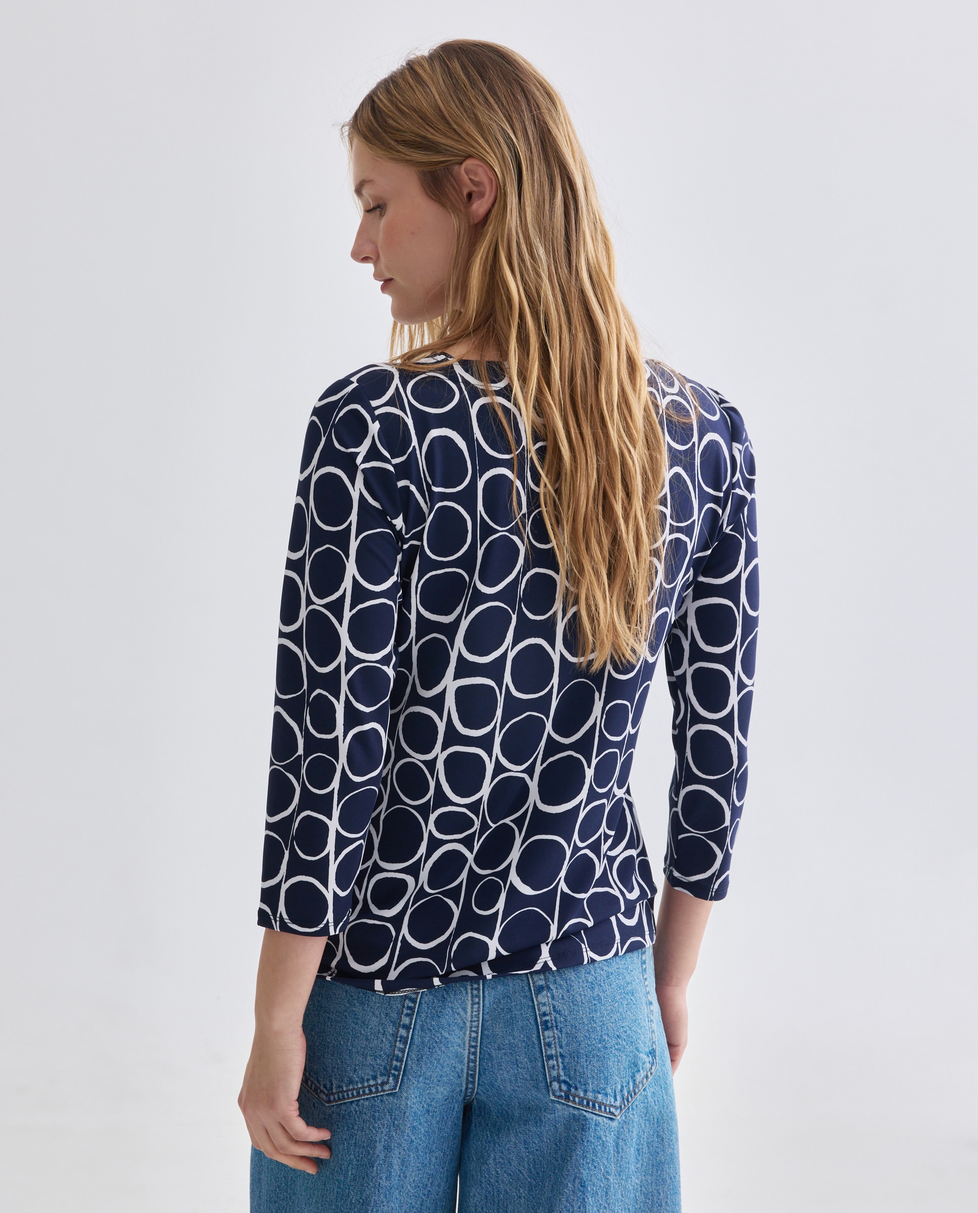 Camisola Estampada com Manga 3/4 Azul-marinho-3