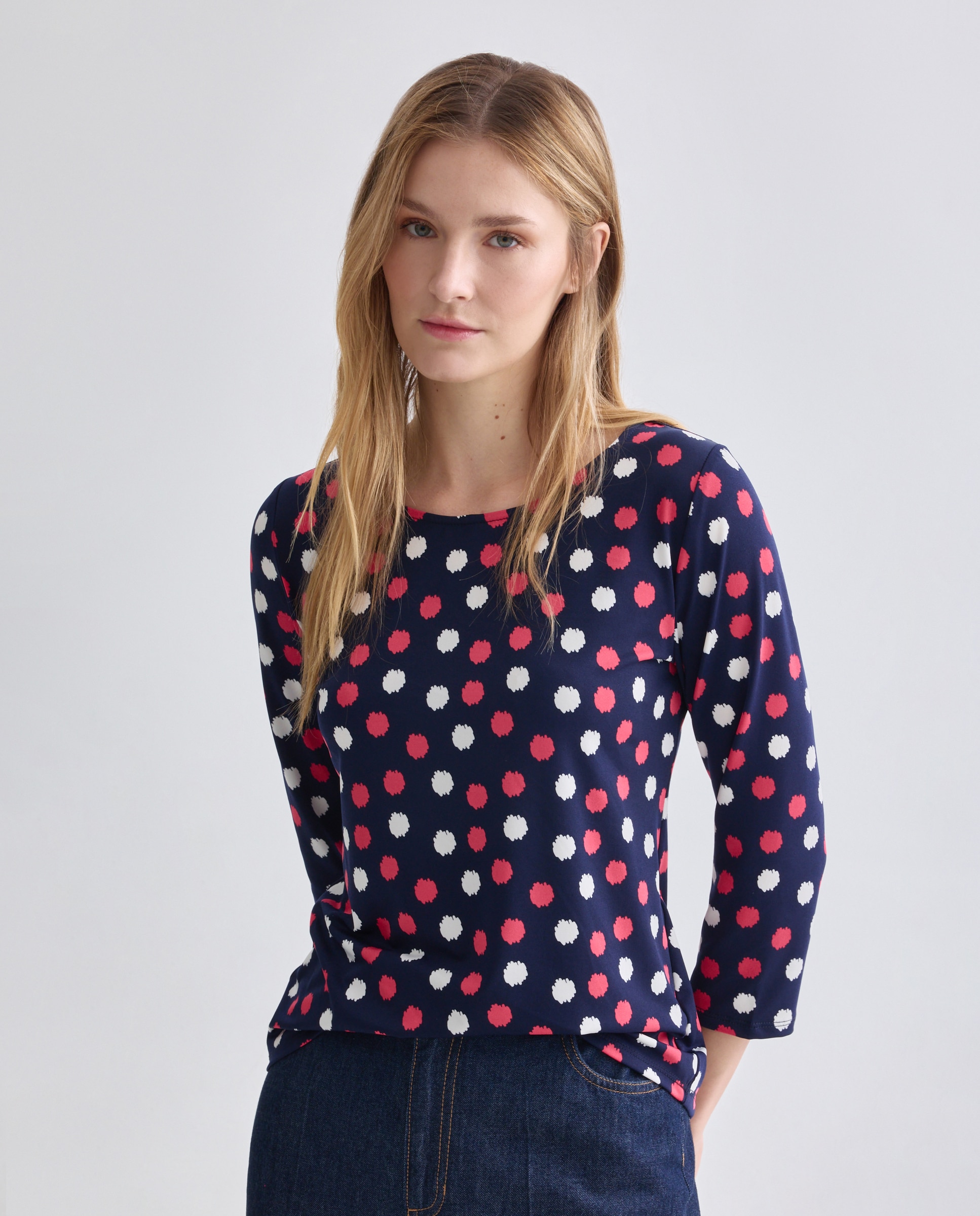 Camisola Estampada com Manga 3/4 Azul-marinho-2