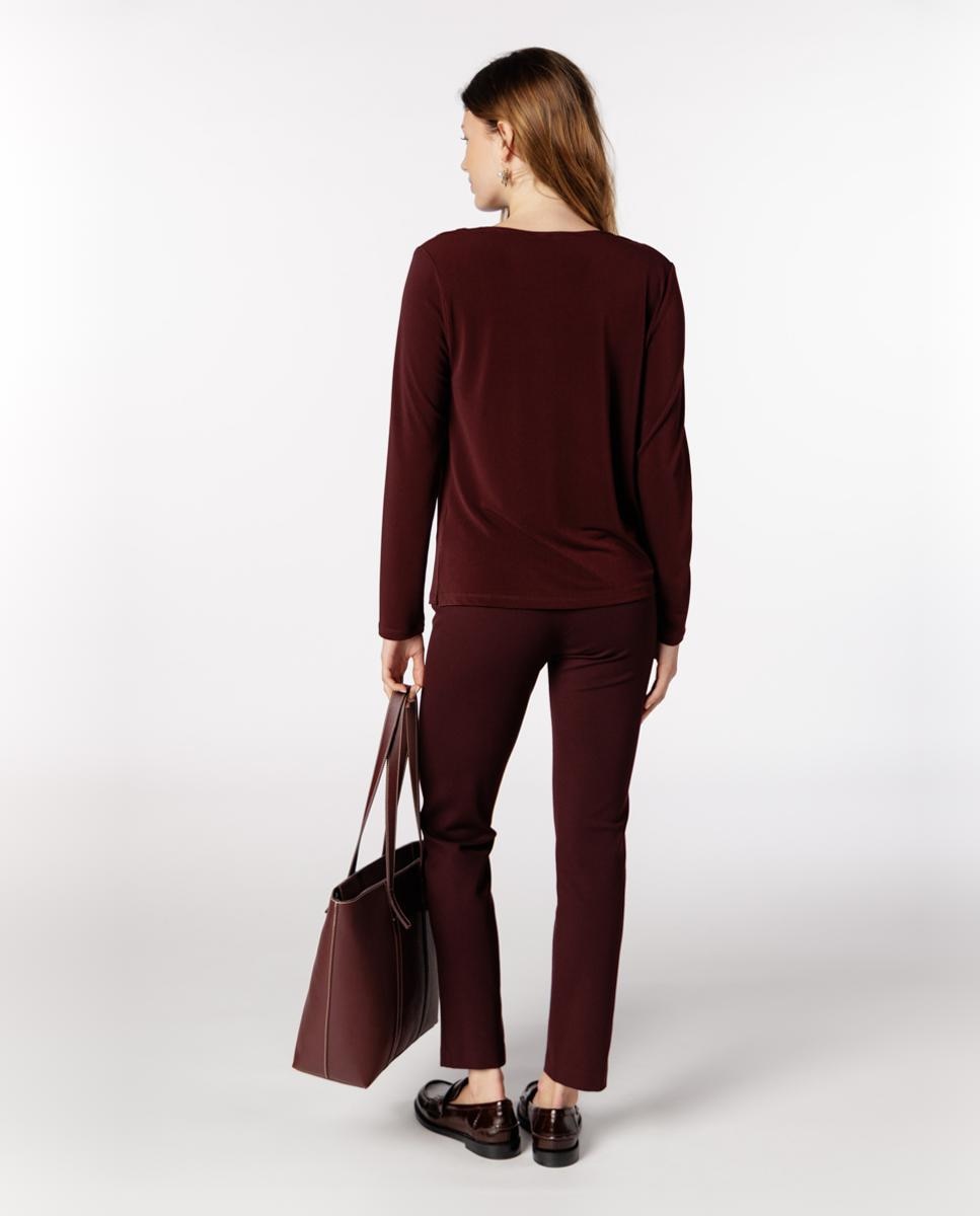 T-shirt com Decote Drapeado Bordeaux-2
