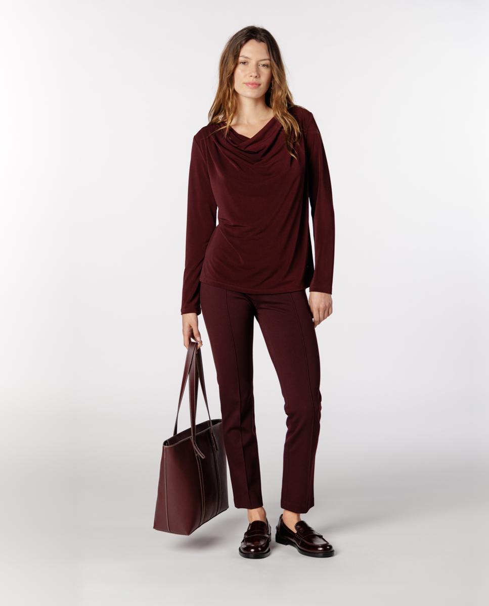 T-shirt com Decote Drapeado Bordeaux-3
