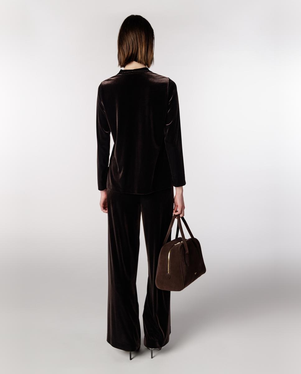 Imagen 2 de Camiseta de mujer de terciopelo con pliegue central - Naulover - Marrón oscuro Marrón oscuro