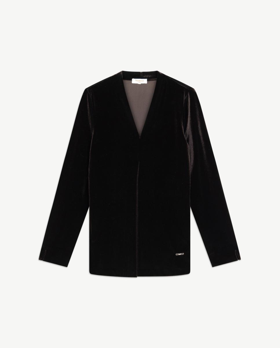 Imagen 5 de Camiseta de mujer de terciopelo con pliegue central - Naulover - Marrón oscuro Marrón oscuro