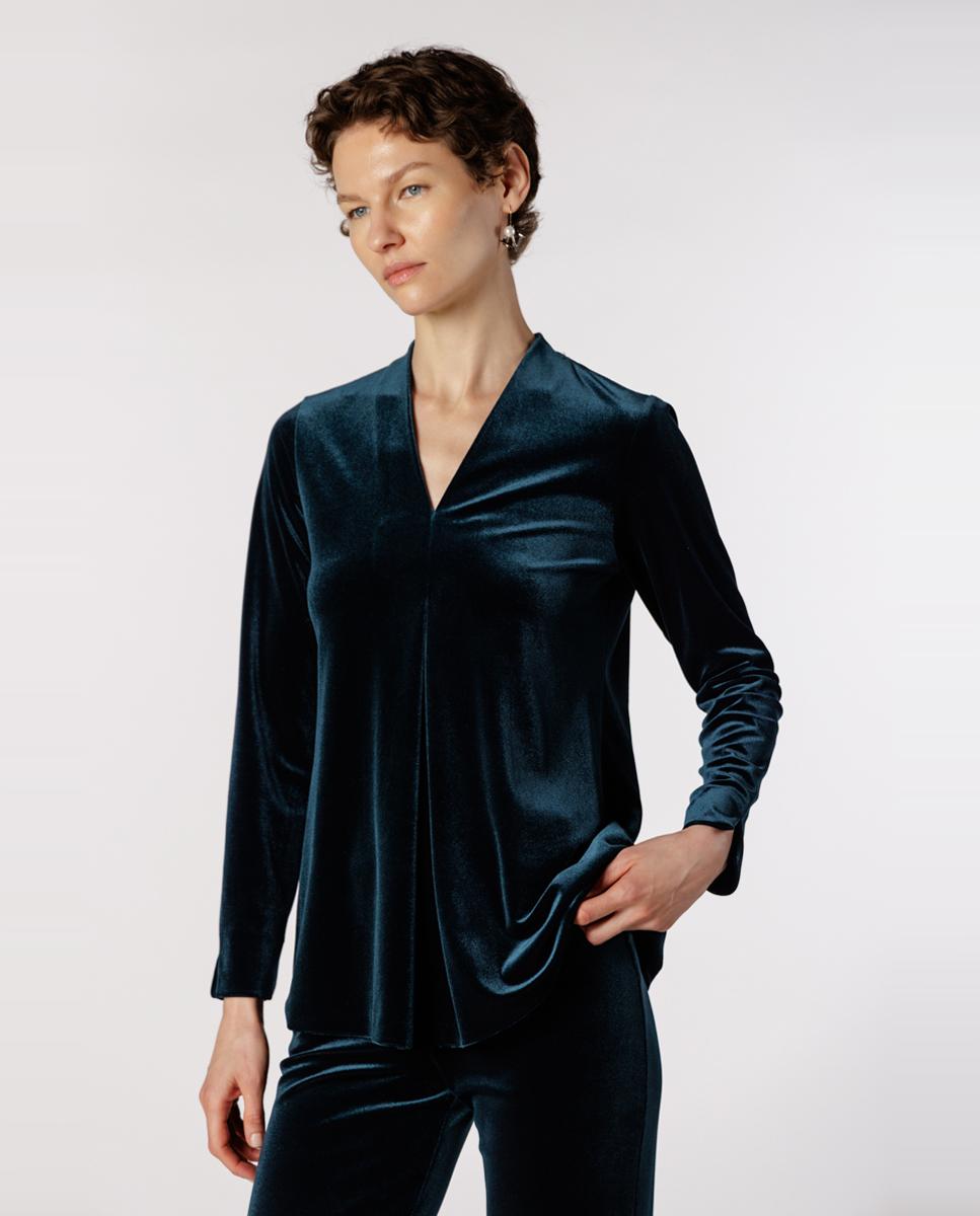 Imagen 1 de Camiseta de mujer de terciopelo con pliegue central - Naulover - Verde oscuro Verde oscuro