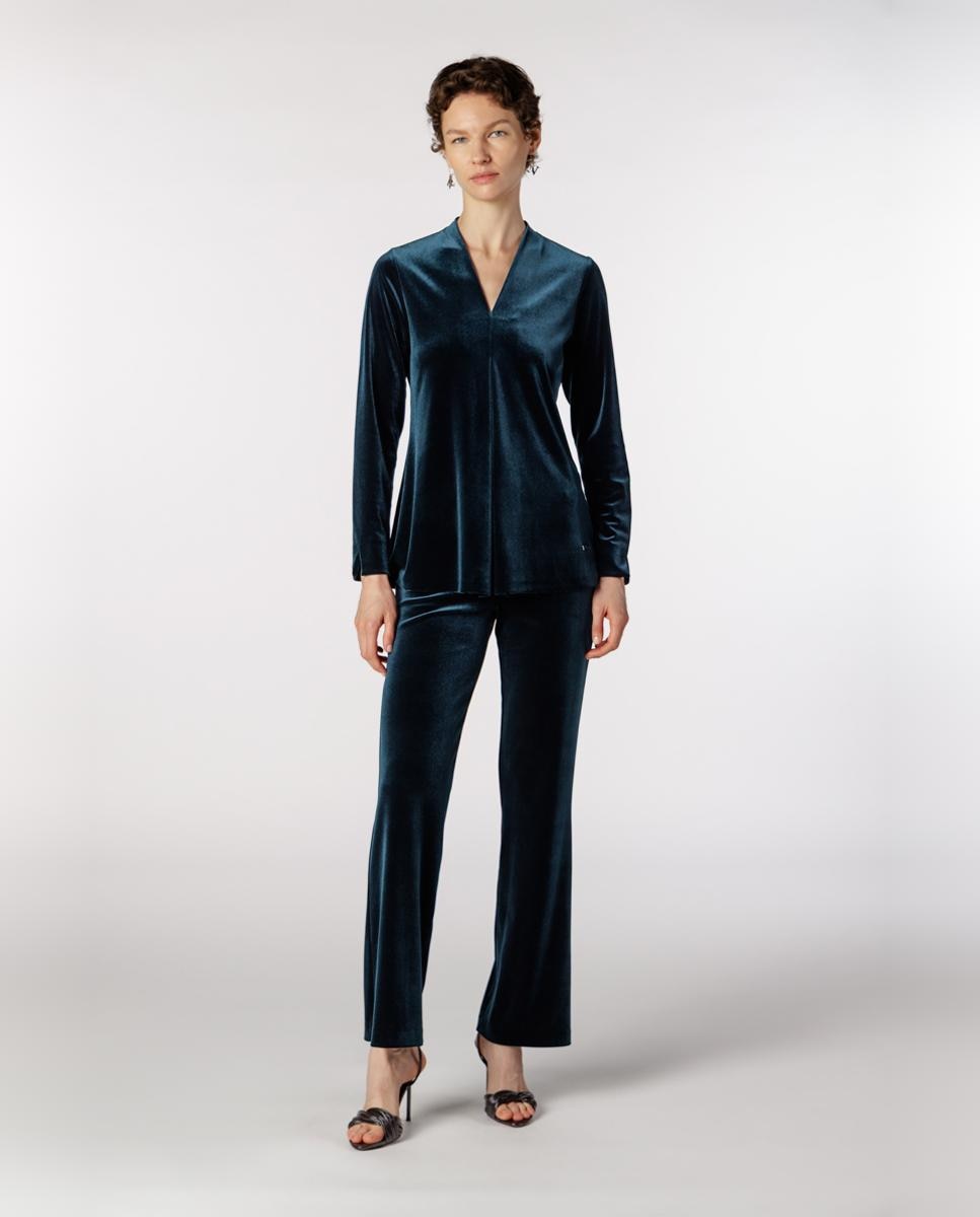 Imagen 3 de Camiseta de mujer de terciopelo con pliegue central - Naulover - Verde oscuro Verde oscuro
