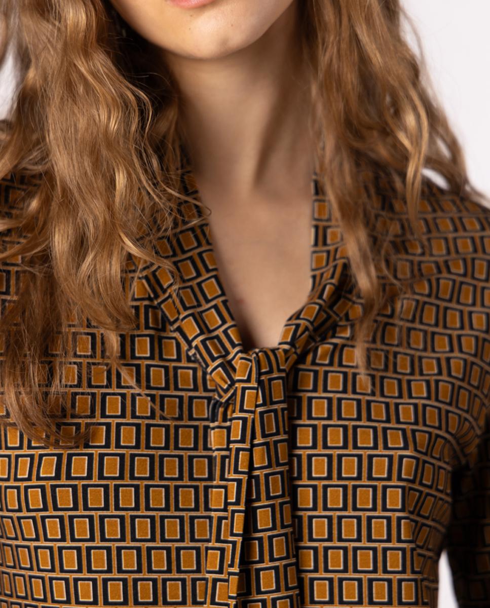 T-shirt de mulher com estampado geométrico Mostarda-4