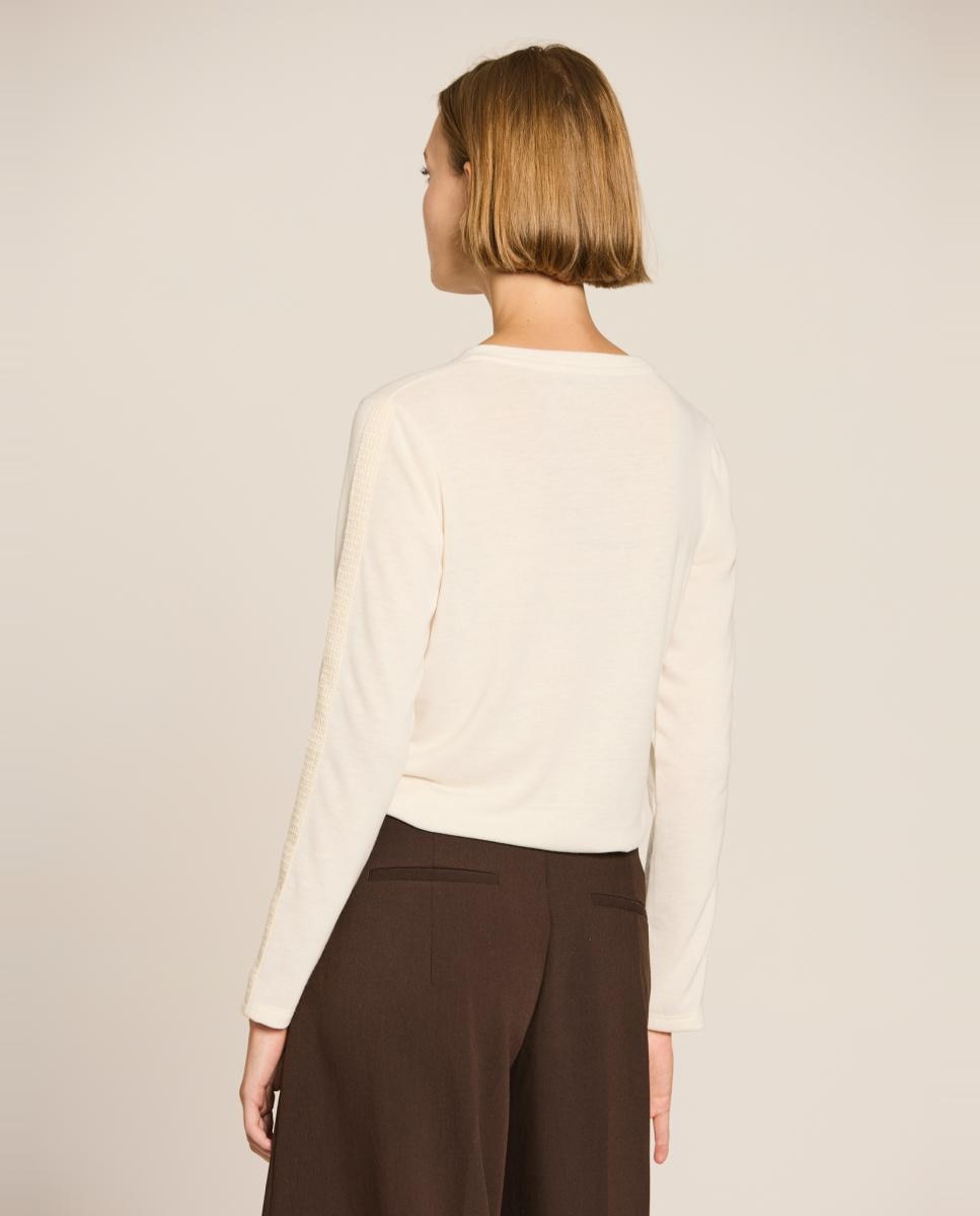 T-shirt com pormenor de tweed Cru-2