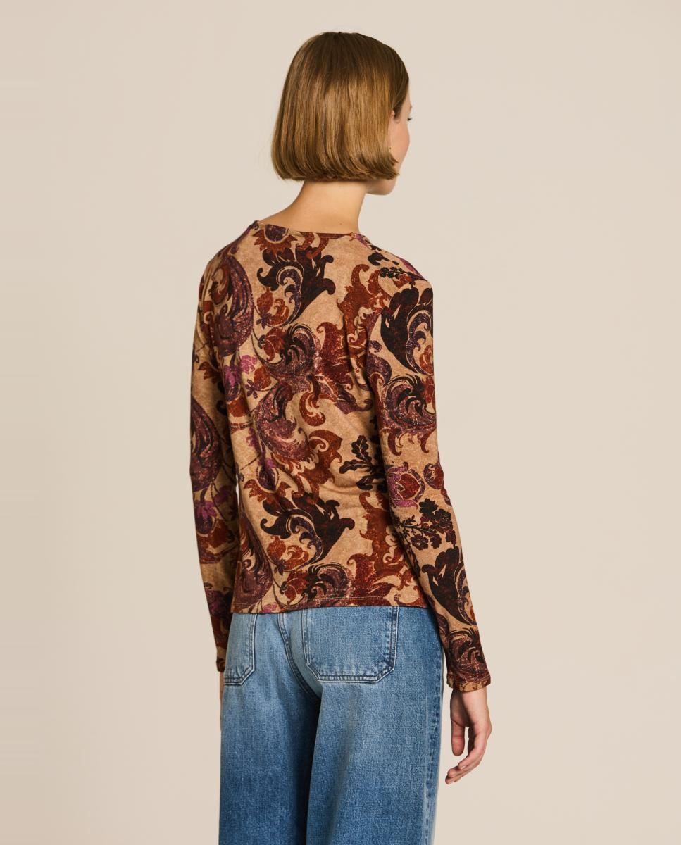 Camisola estampada de mulher com manga comprida Telha-2