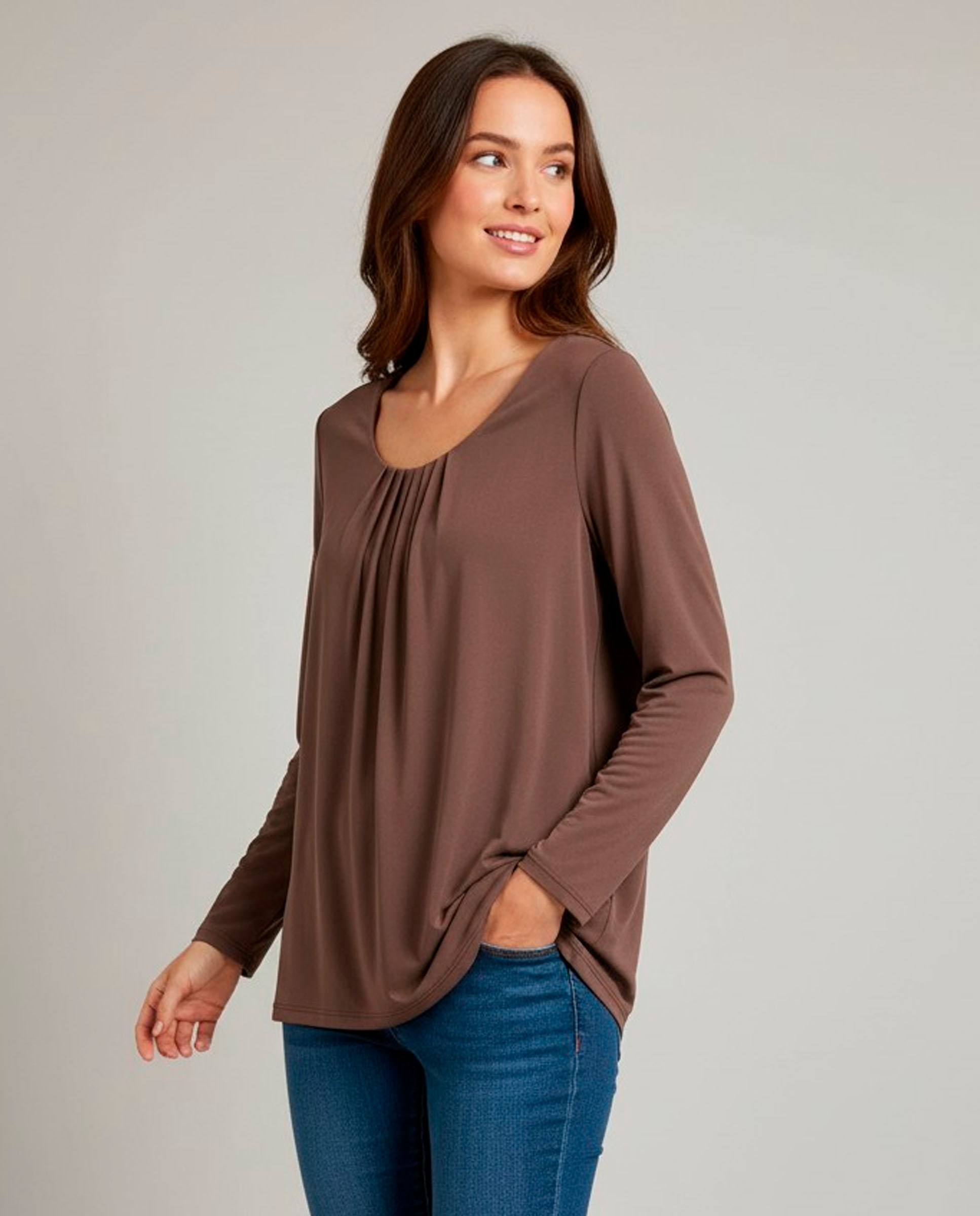 Camiseta lisa de manga larga de mujer - Zermatt - Marrón Marrón-1