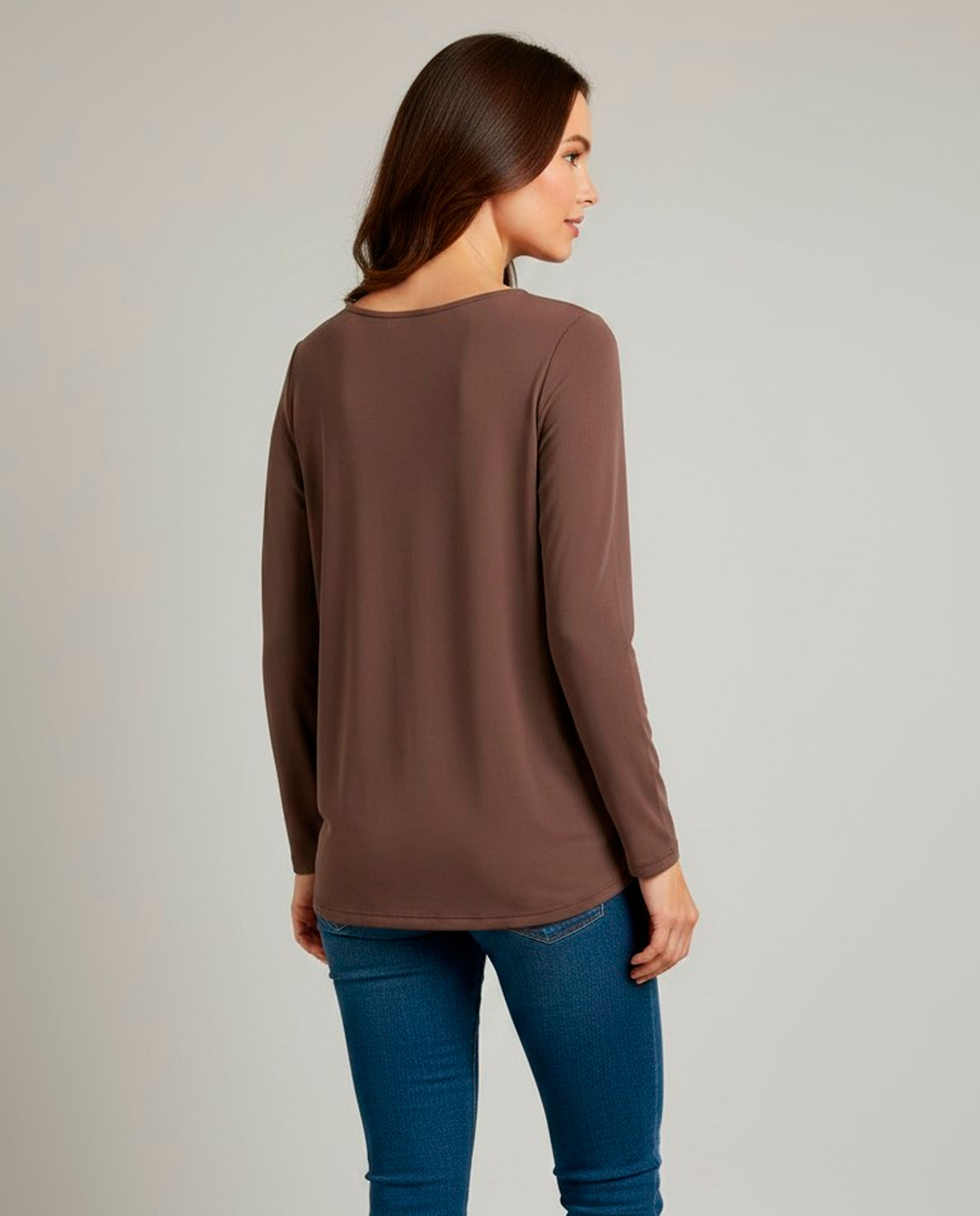 Camiseta lisa de manga larga de mujer - Zermatt - Marrón Marrón-2