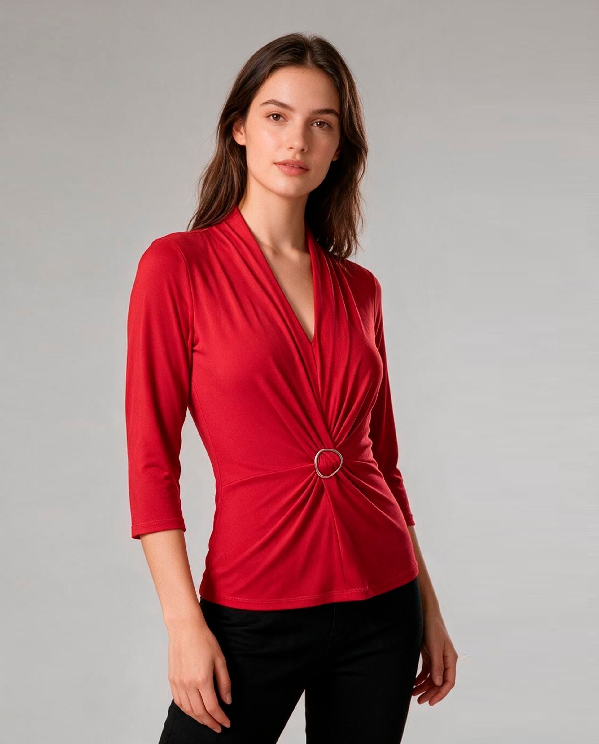 Camiseta de mujer lisa, manga larga - Zermatt - Rojo Rojo-1