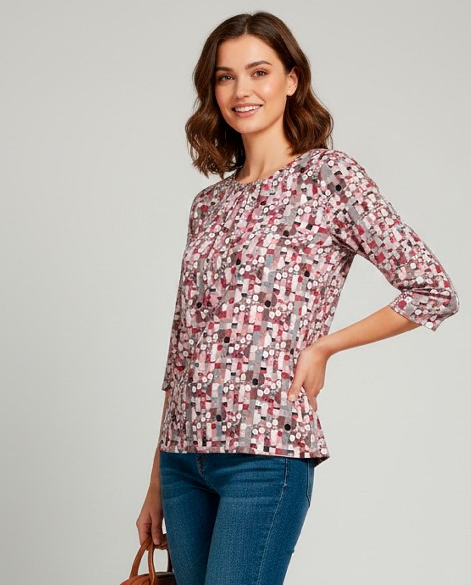 Imagem 0 de T-shirt Estampada com Manga 3/4 para Mulher