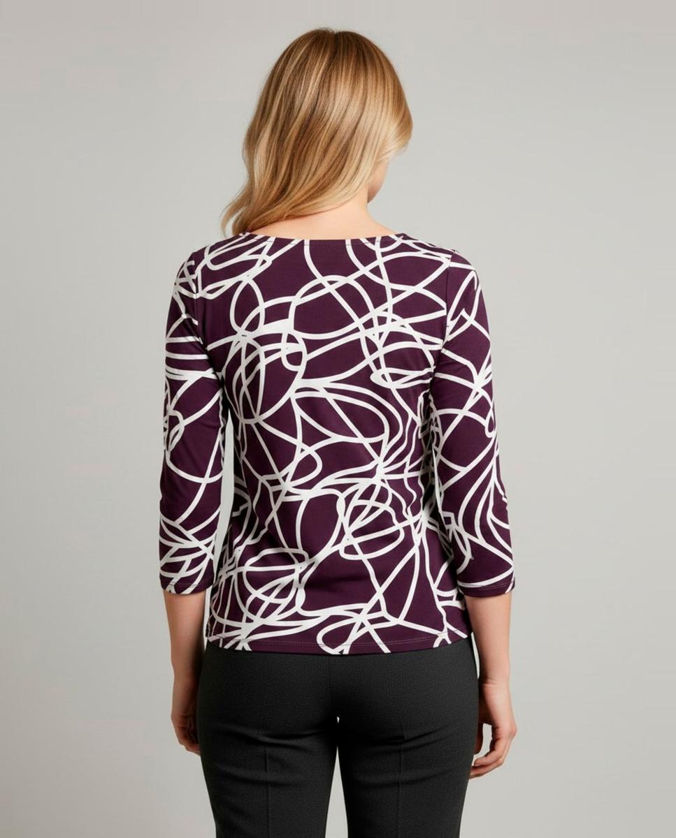 T-shirt Estampada com Manga 3/4 para Mulher Grená-2