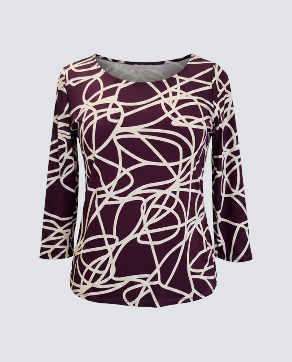T-shirt Estampada com Manga 3/4 para Mulher Grená-3