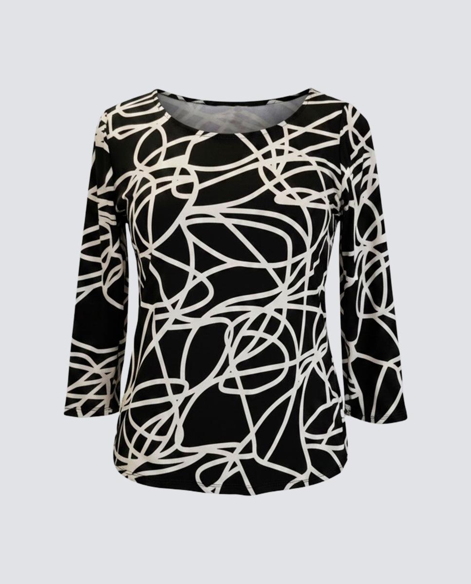 T-shirt Estampada com Manga 3/4 para Mulher Preto-3