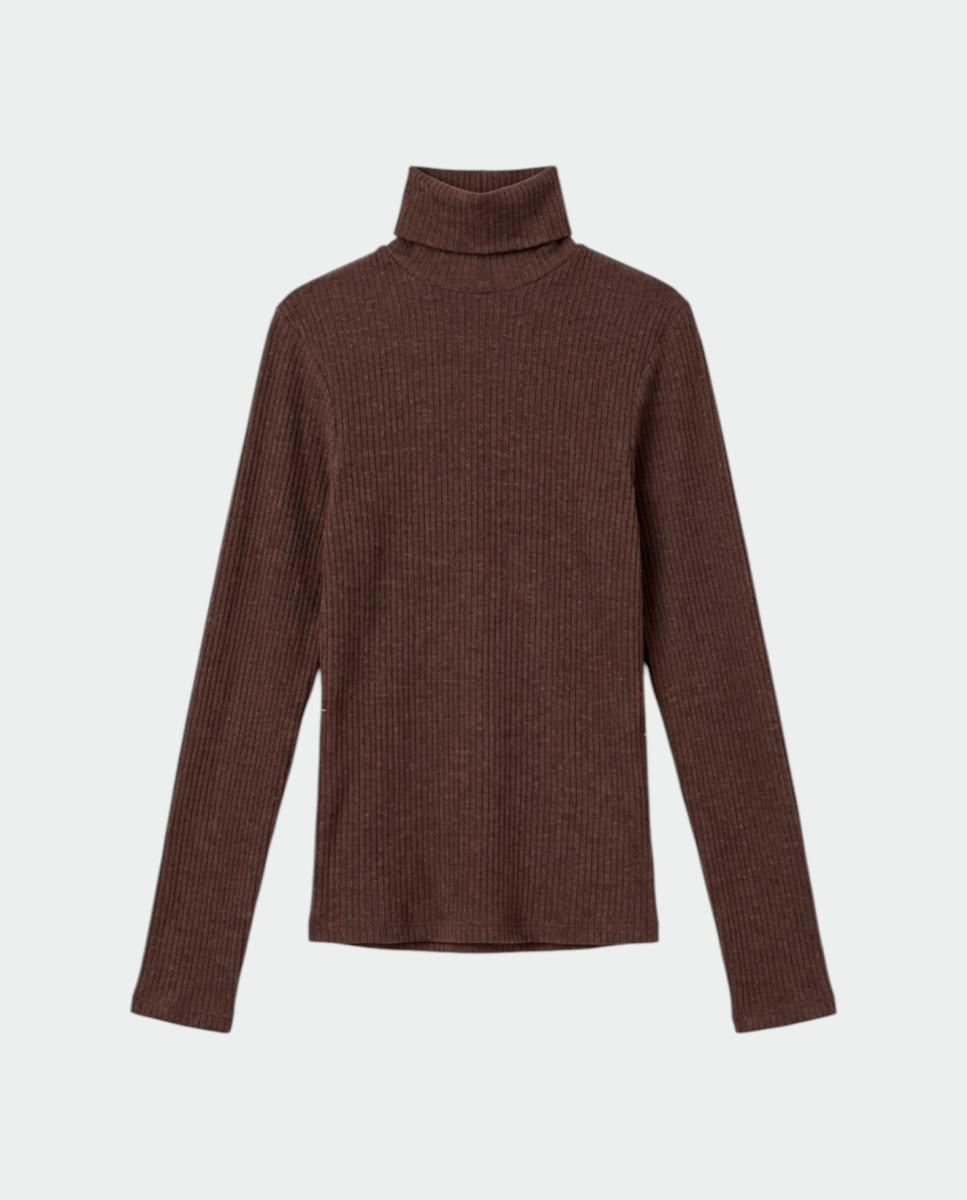 Camiseta de mujer canalé ajustada - Indi & Cold - Marrón oscuro Marrón oscuro-3