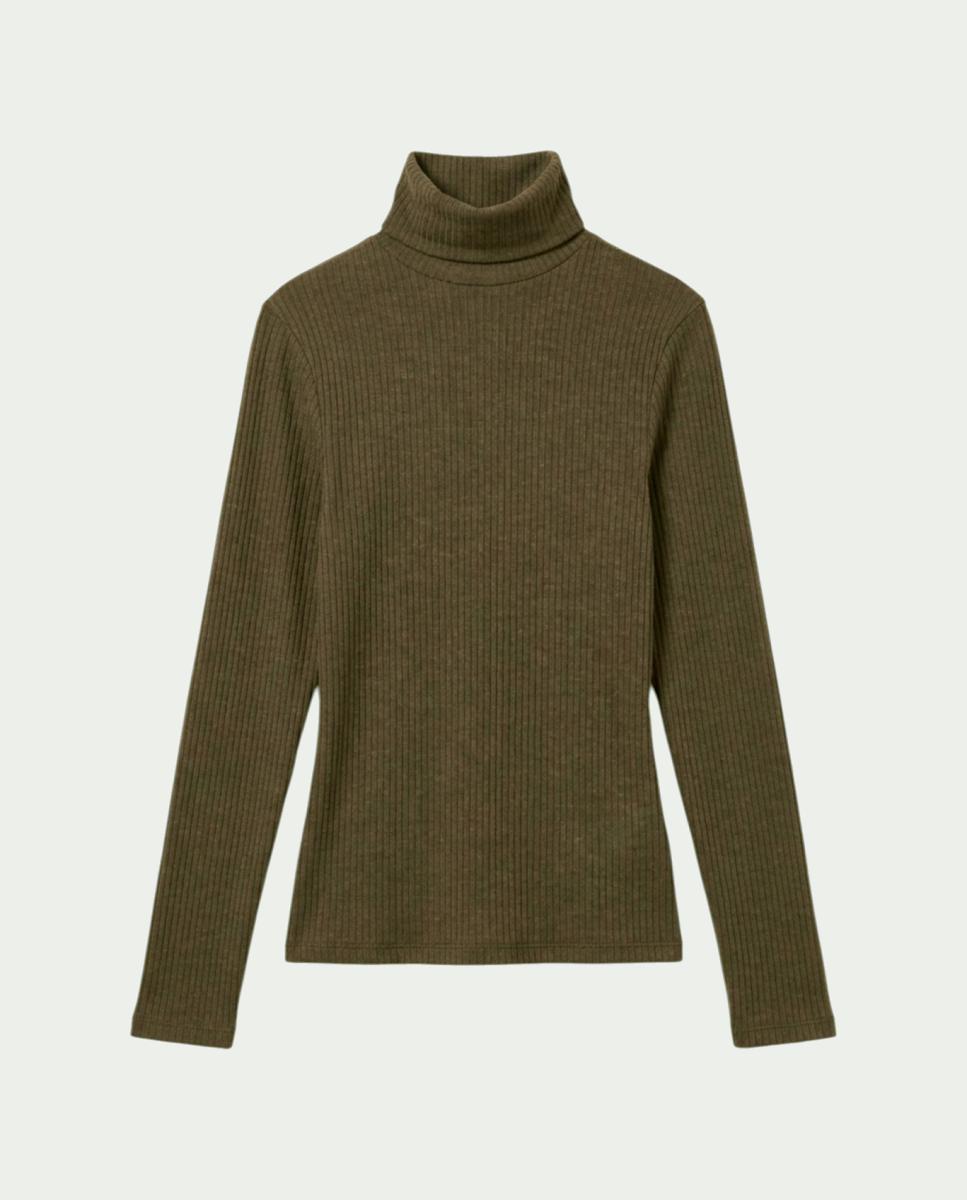 Camiseta de mujer canalé ajustada - Indi & Cold - Verde militar Verde militar-4