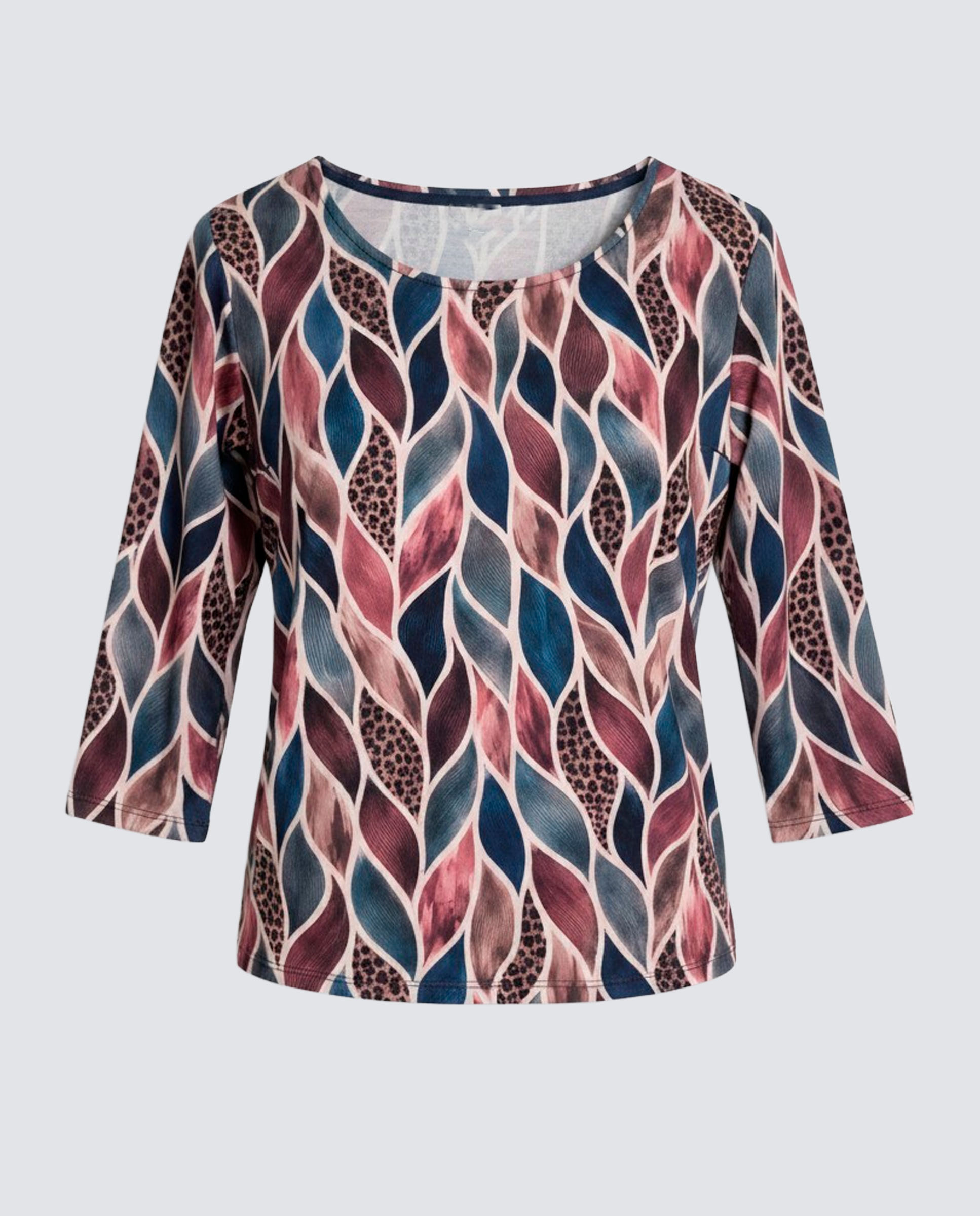 T-shirt Estampada com Manga 3/4 para Mulher Grená-4