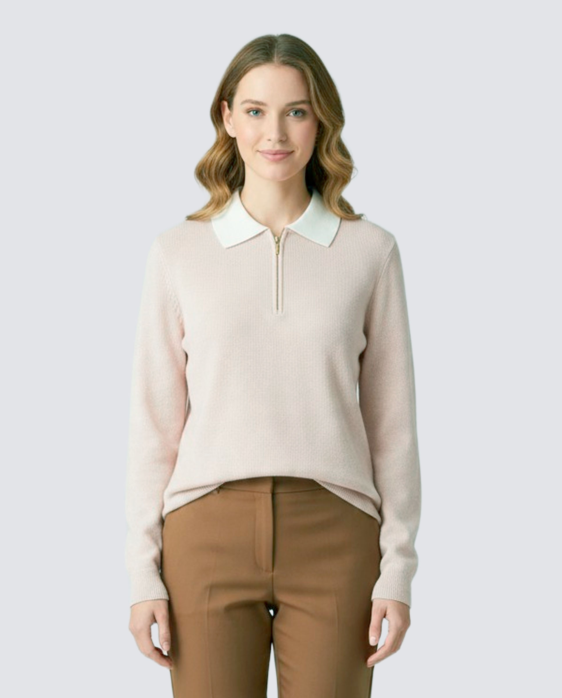 Imagen 1 de Camiseta de mujer lisa, cuello polo, manga larga - Zermatt - Beige Beige