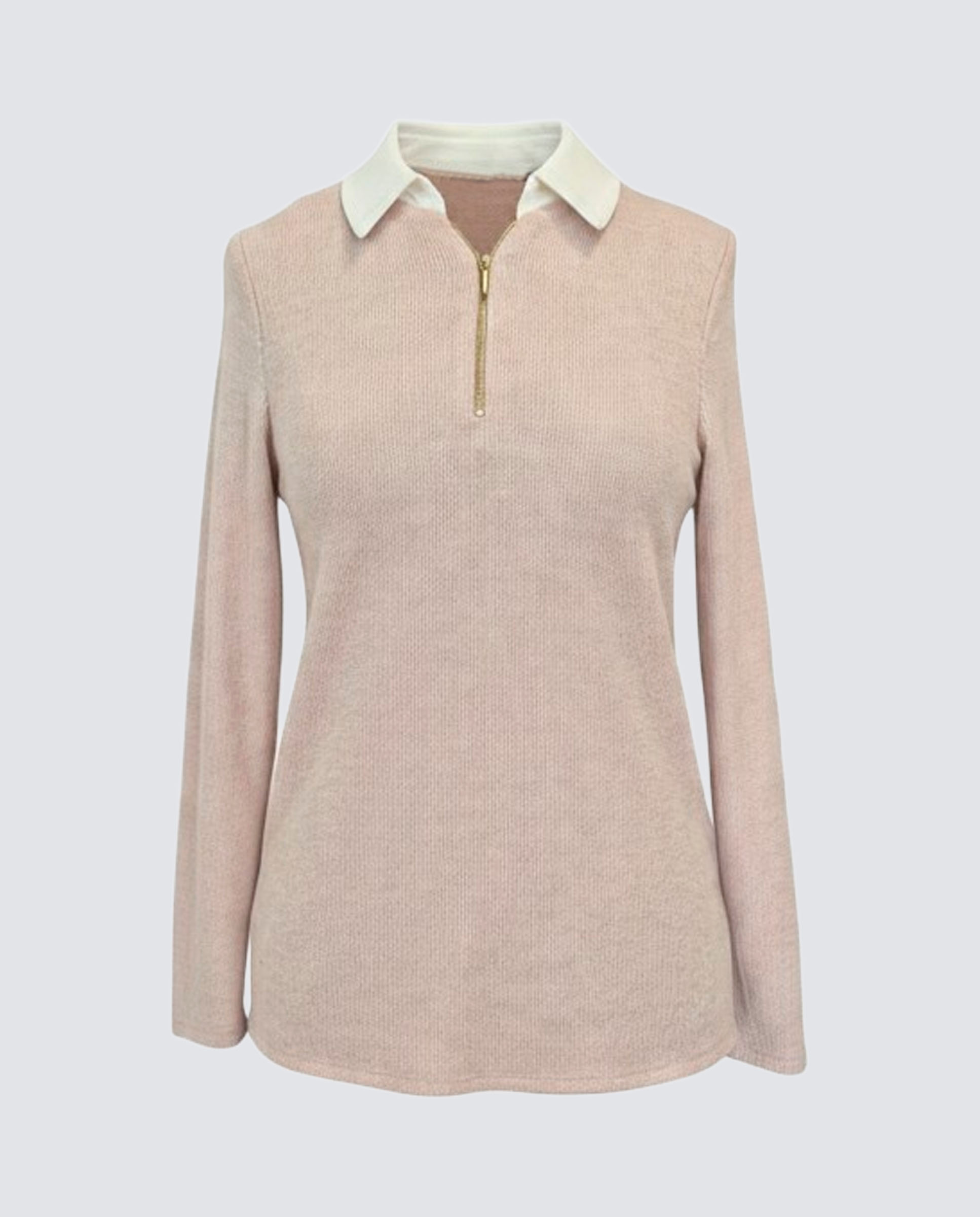 Imagen 4 de Camiseta de mujer lisa, cuello polo, manga larga - Zermatt - Beige Beige